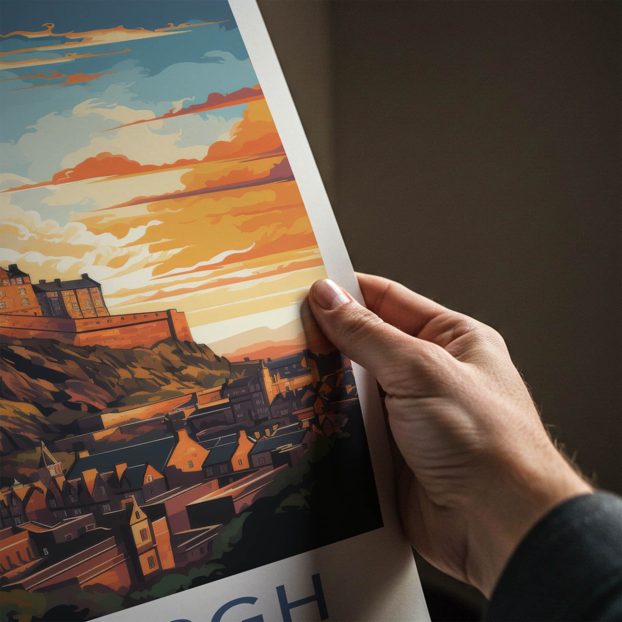 Edinburgh Poster - Scotland Travel Art - Hilltop Castle Sunset Home Decor