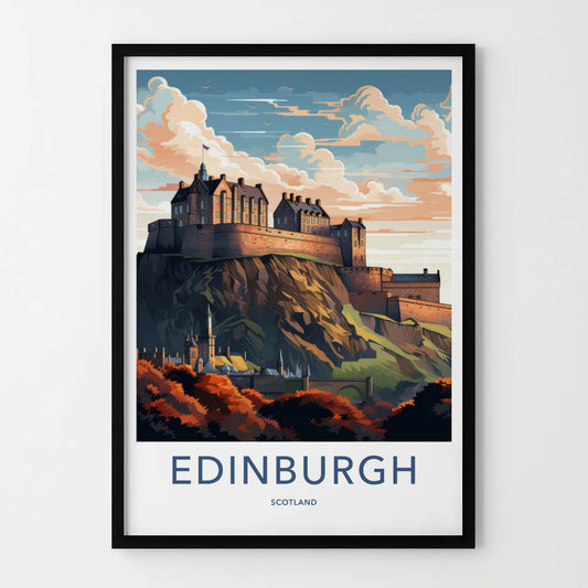 Edinburgh Poster - Scotland Travel Art - Majestic Hilltop Castle Home Decor