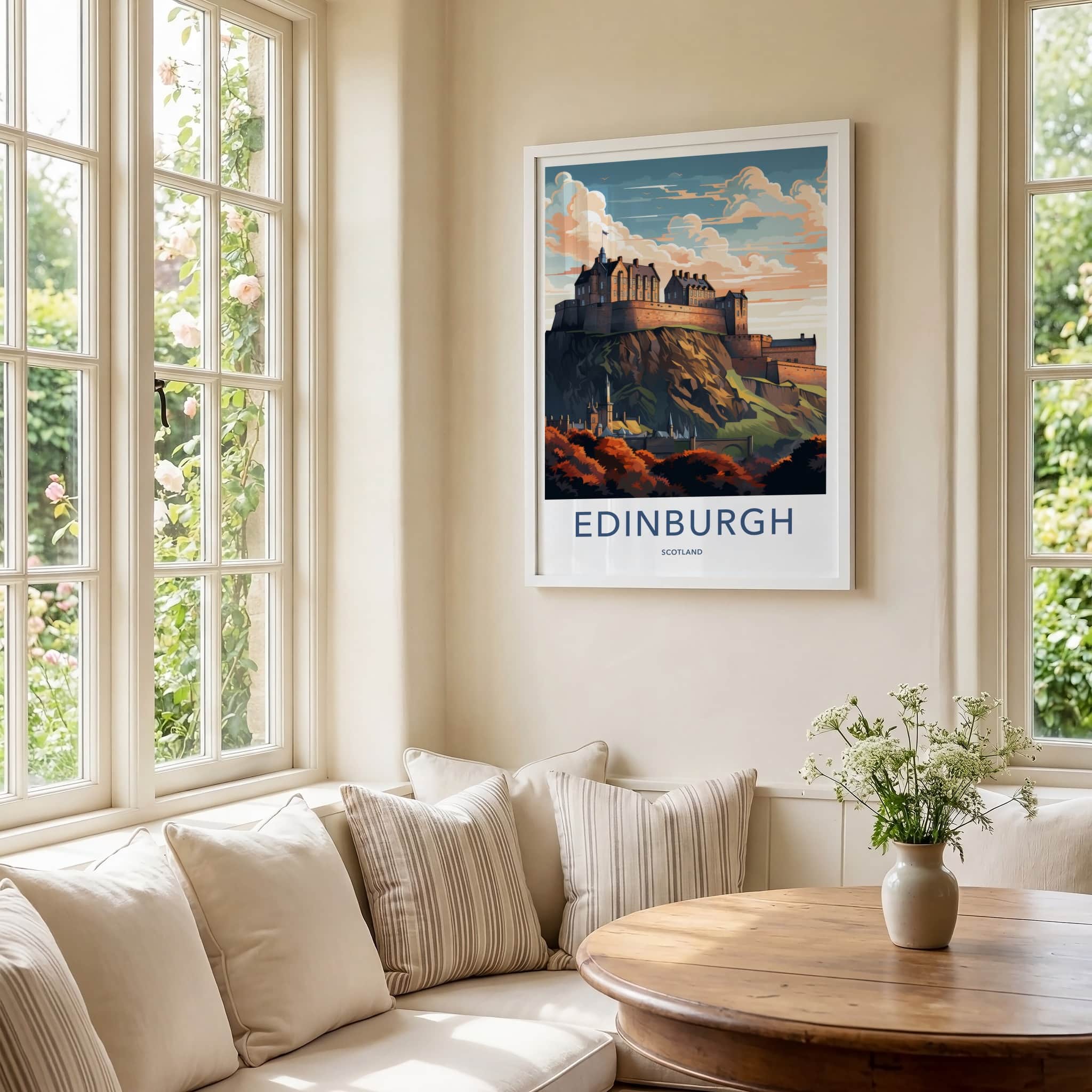 Edinburgh Poster - Scotland Travel Art - Majestic Hilltop Castle Home Decor