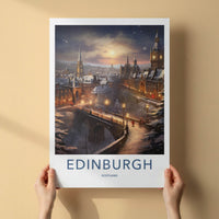 Edinburgh Poster - Scotland Travel Art - Snowy Evening City Home Decor