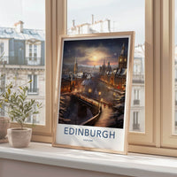 Edinburgh Poster - Scotland Travel Art - Snowy Evening City Home Decor