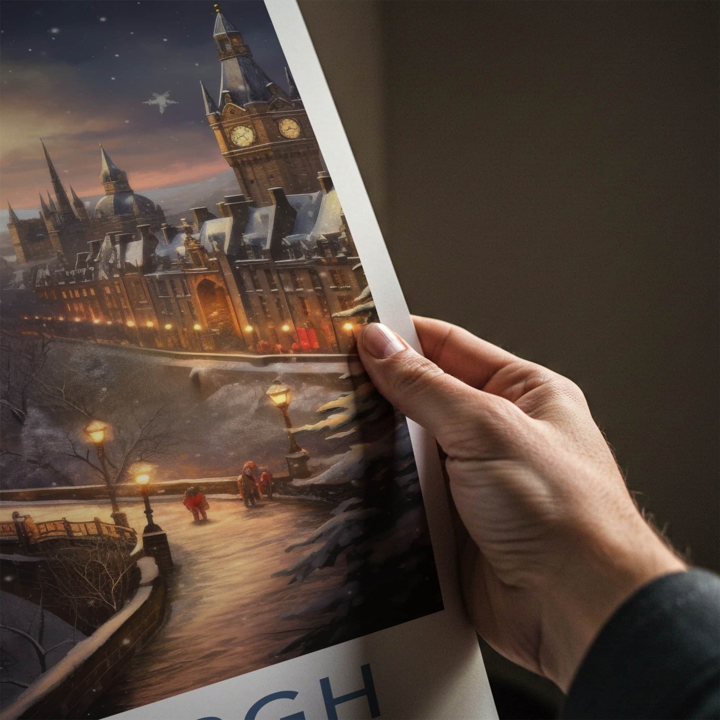 Edinburgh Poster - Scotland Travel Art - Snowy Evening City Home Decor
