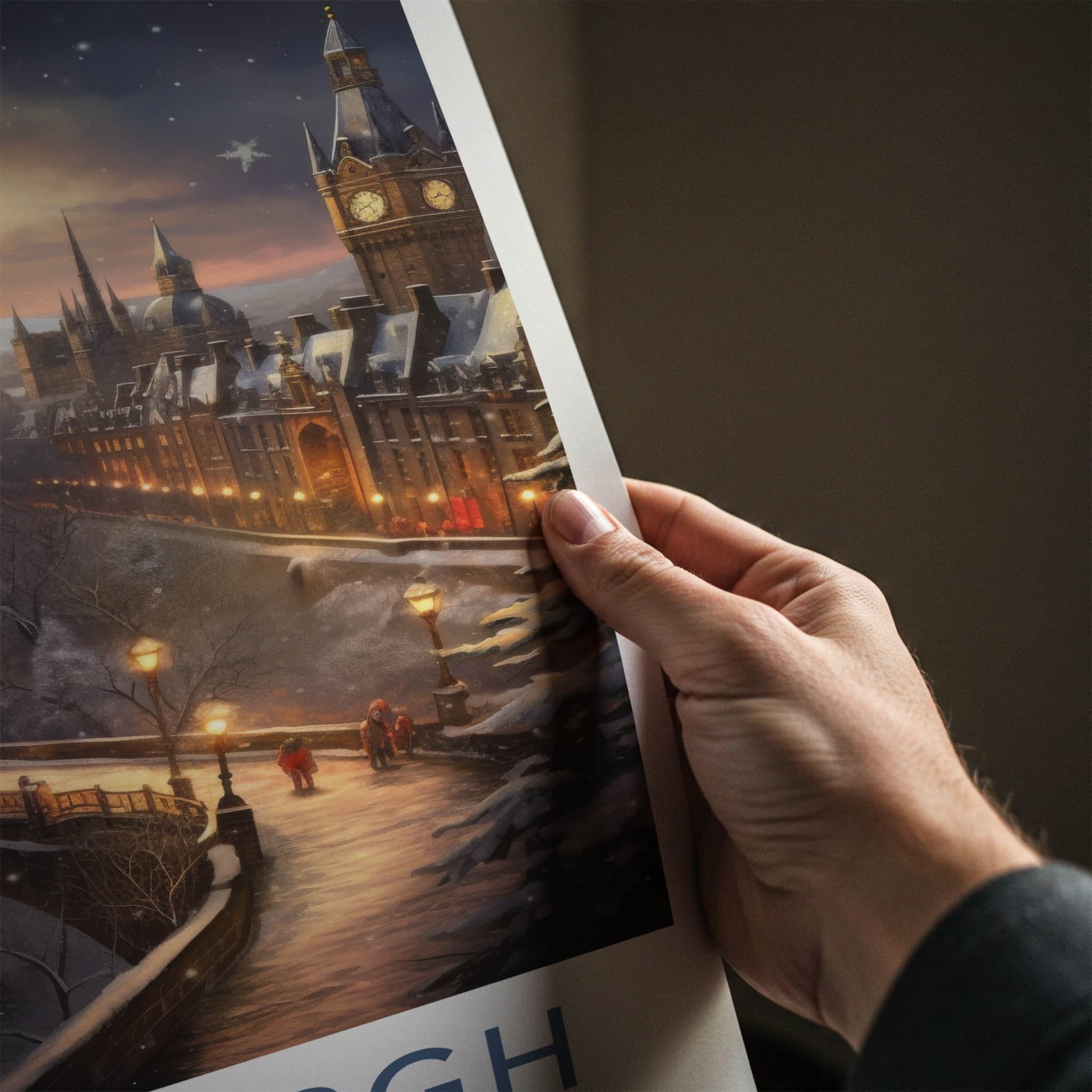 Edinburgh Poster - Scotland Travel Art - Snowy Evening City Home Decor