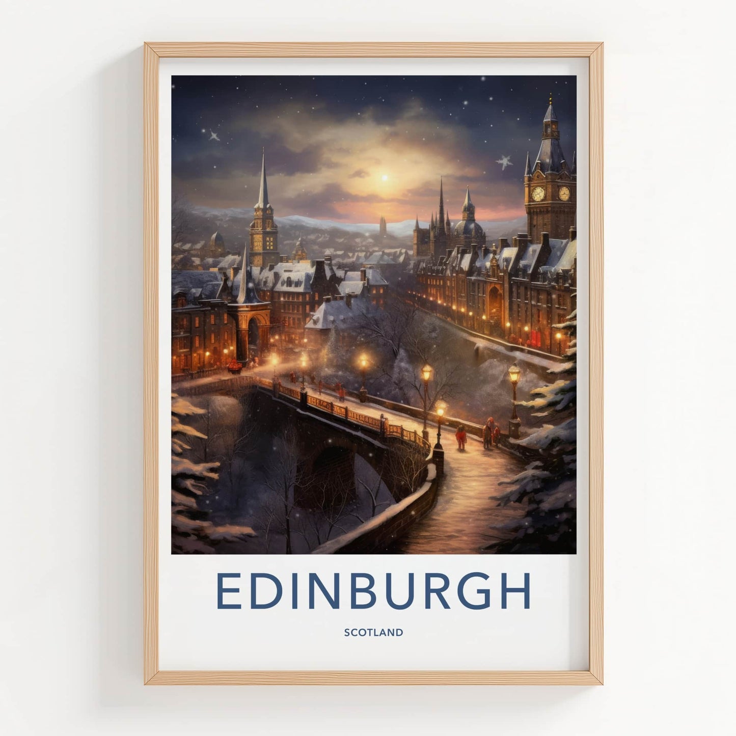 Edinburgh Poster - Scotland Travel Art - Snowy Evening City Home Decor