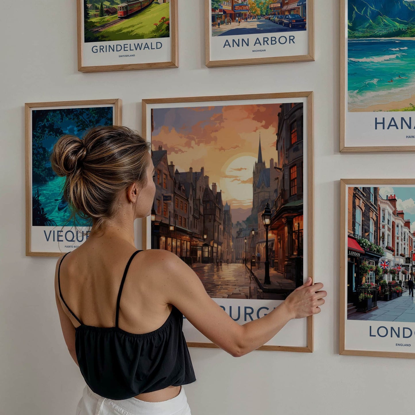 Edinburgh Poster - Scotland Travel Art - Sunset City Street Home Decor