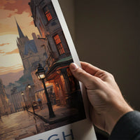 Edinburgh Poster - Scotland Travel Art - Sunset City Street Home Decor