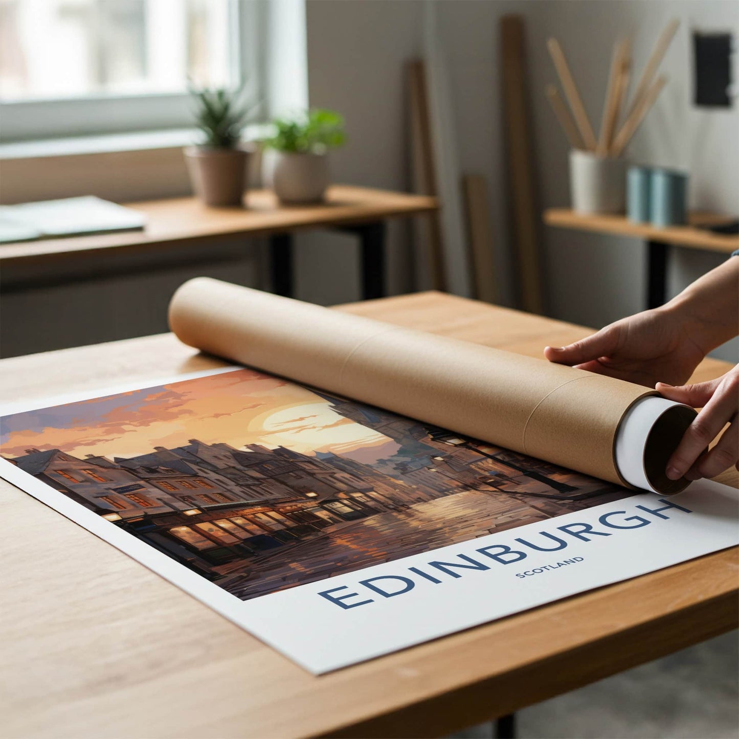 Edinburgh Poster - Scotland Travel Art - Sunset City Street Home Decor