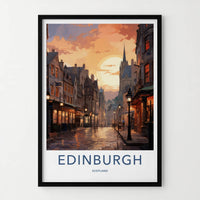 Edinburgh Poster - Scotland Travel Art - Sunset City Street Home Decor