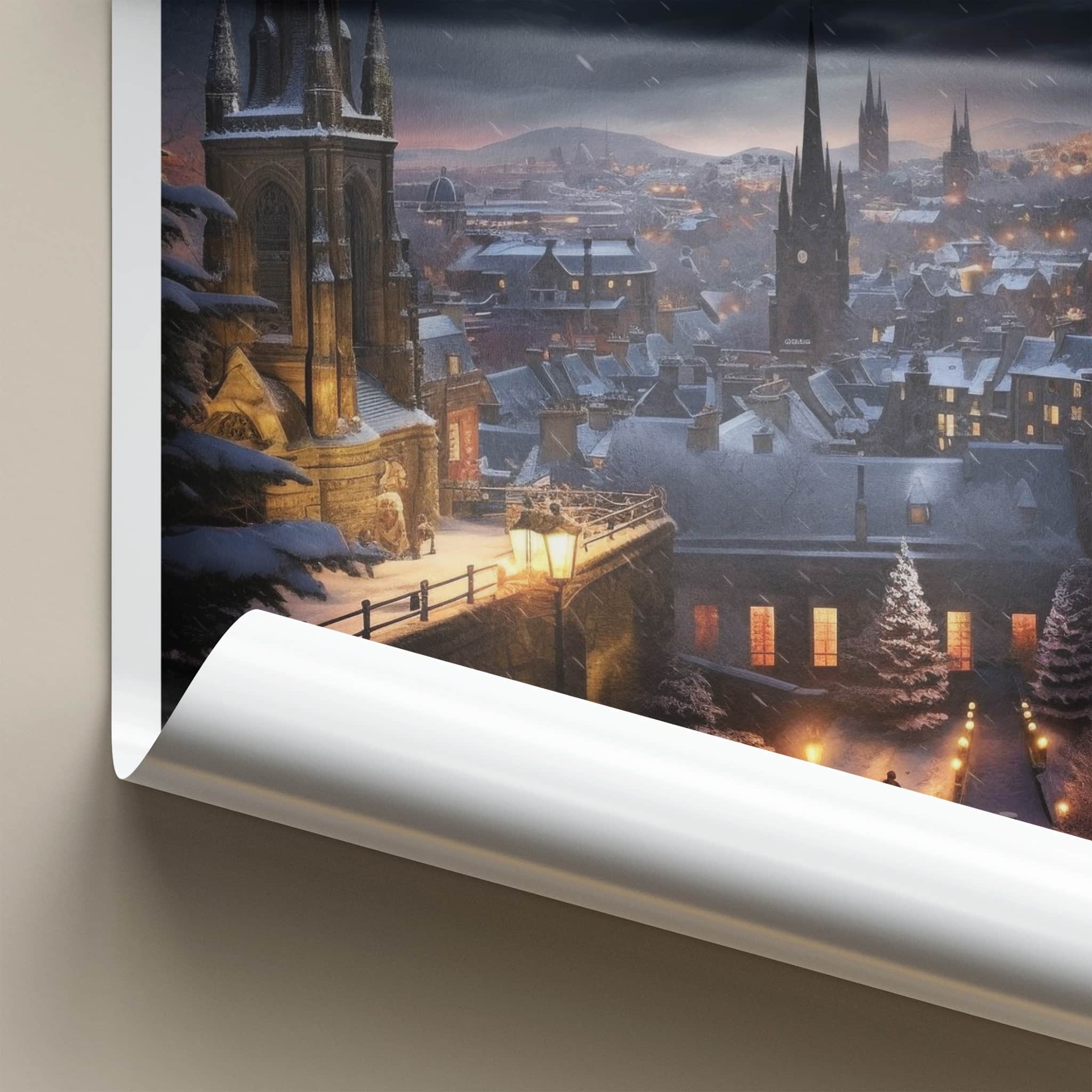 Edinburgh Poster - Scotland Wall Art - Moonlit Snowy City Home Decor