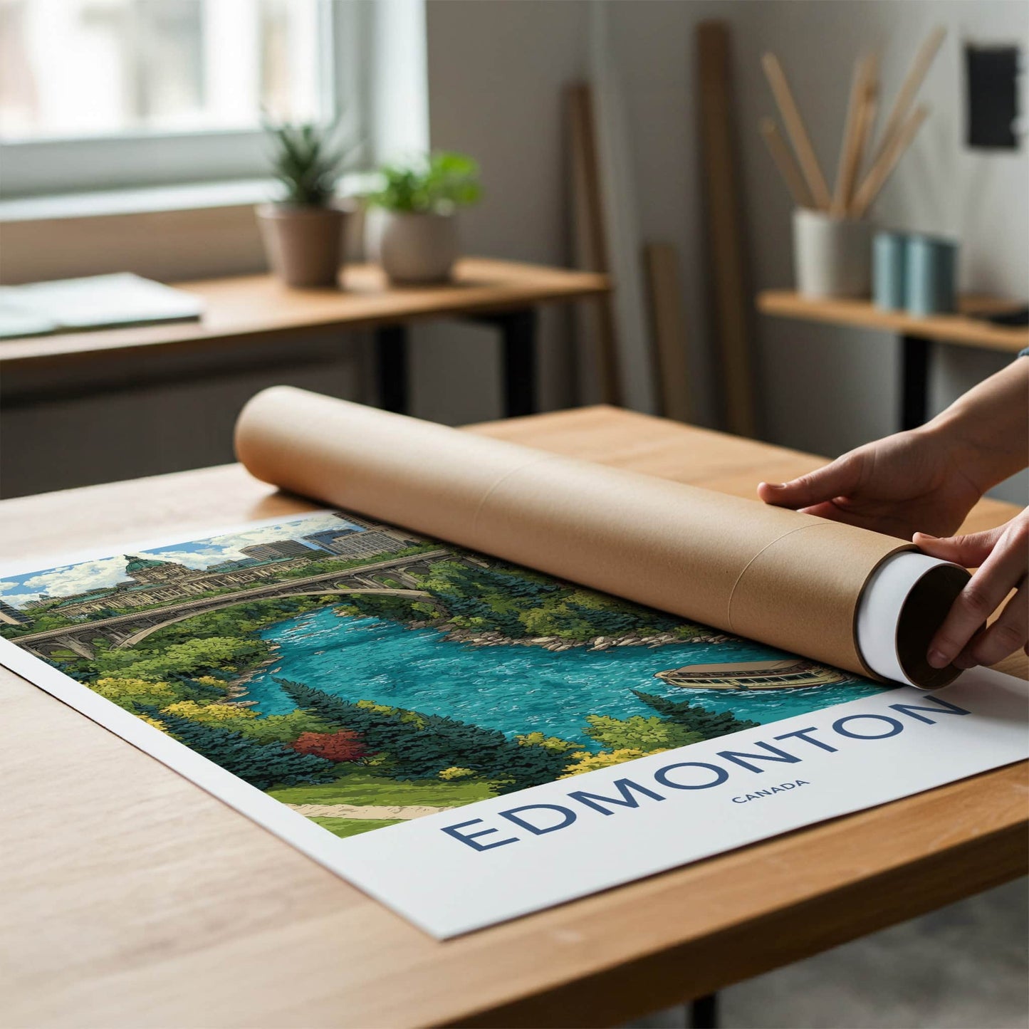 Edmonton Poster - Canada Framed Art - River Boat Bridge Home Decor