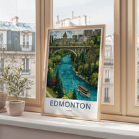 Edmonton Poster - Canada Framed Art - River Boat Bridge Home Decor