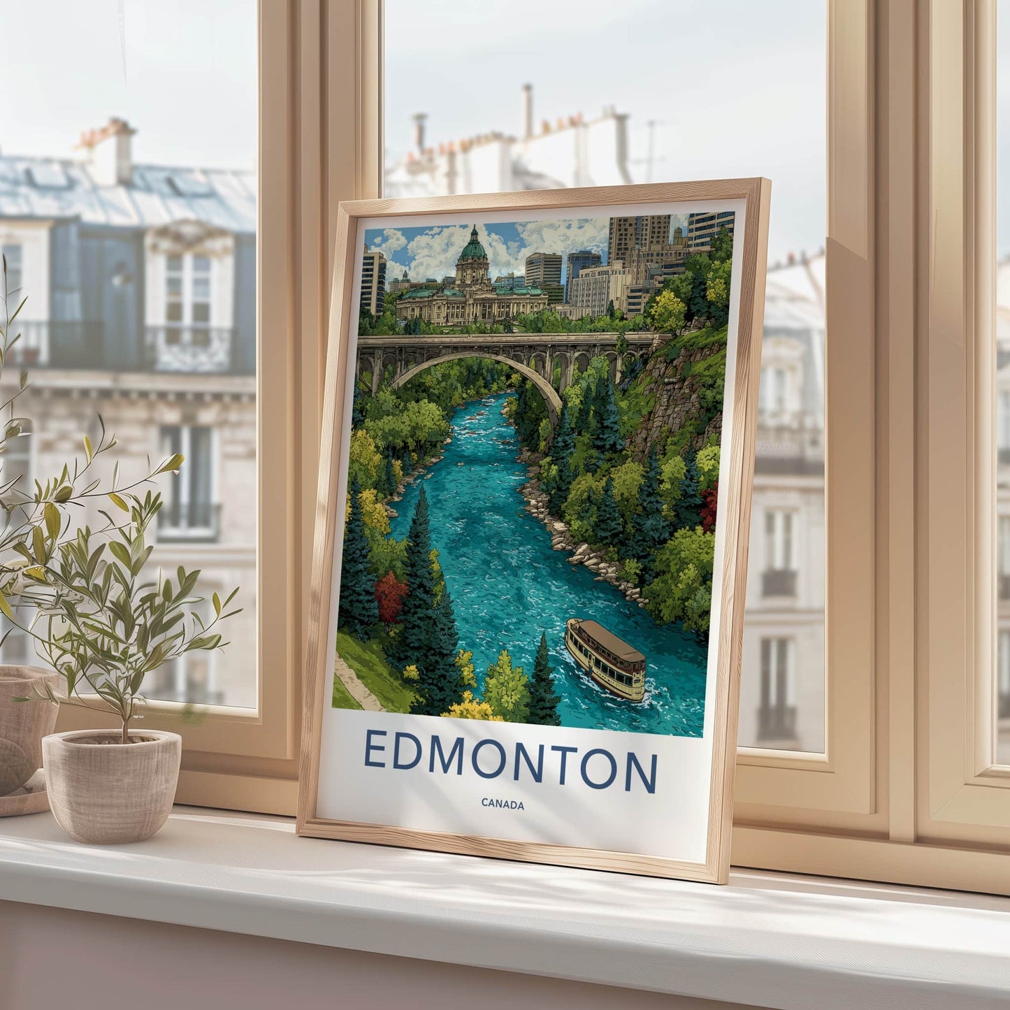 Edmonton Poster - Canada Framed Art - River Boat Bridge Home Decor