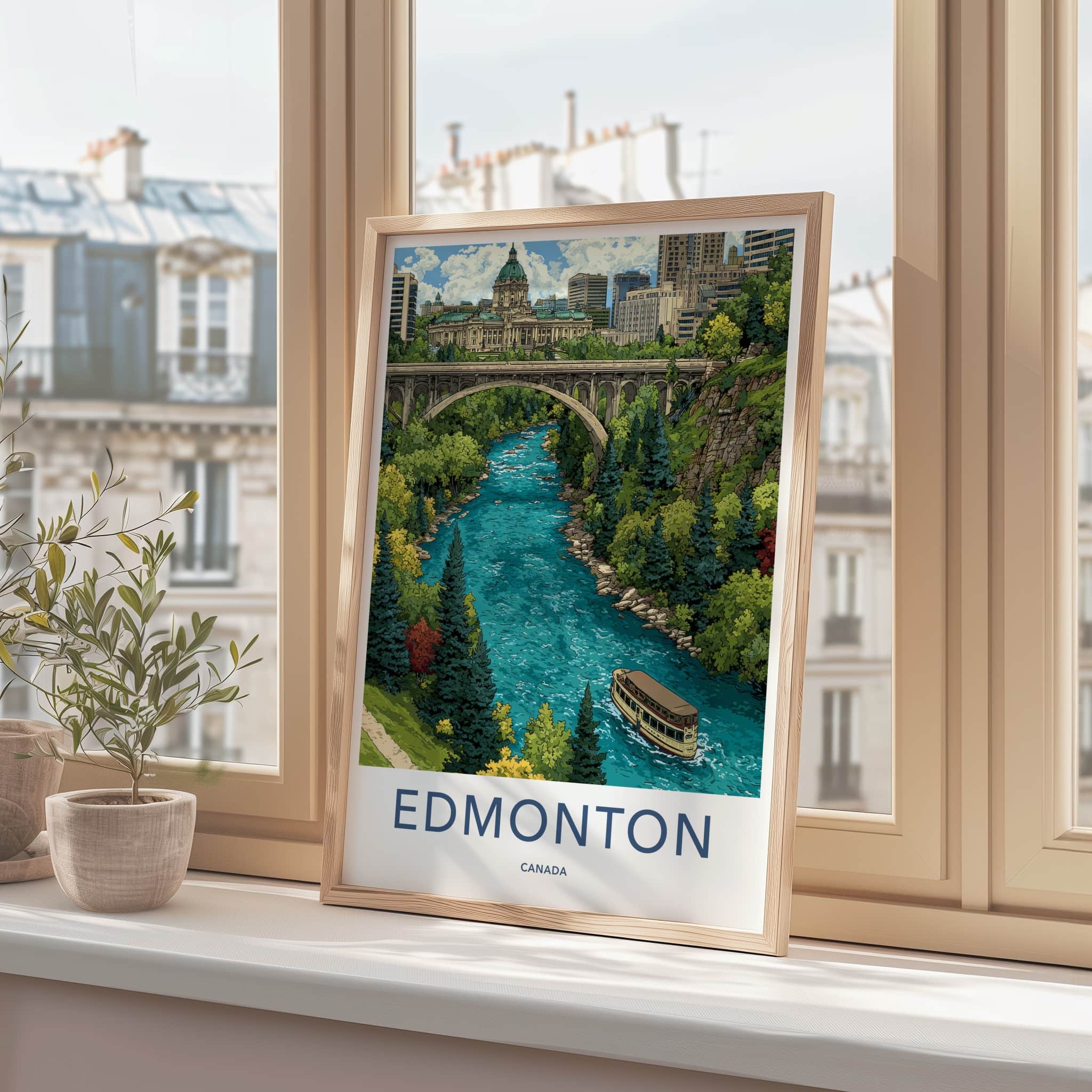 Edmonton Poster - Canada Framed Art - River Boat Bridge Home Decor
