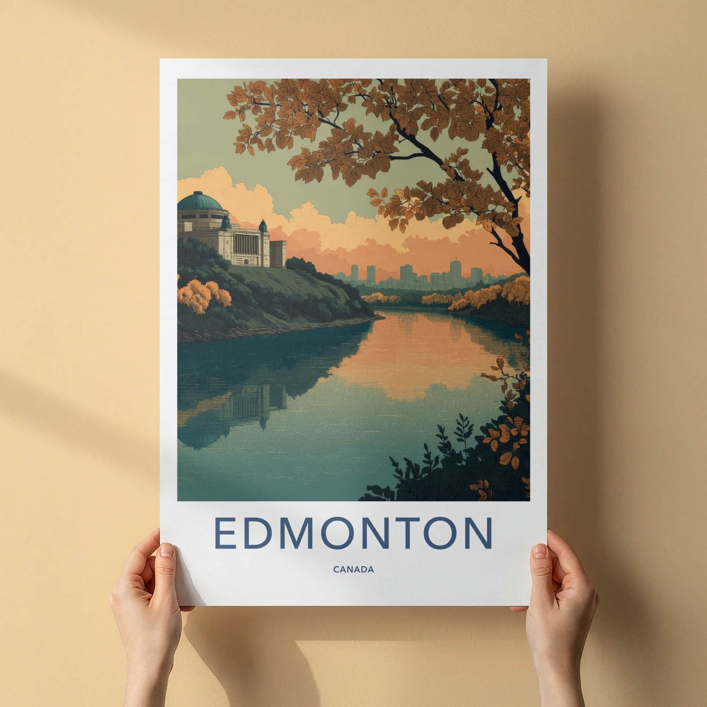 Edmonton Poster - Canada Travel Art - Autumn River Reflection Home Decor