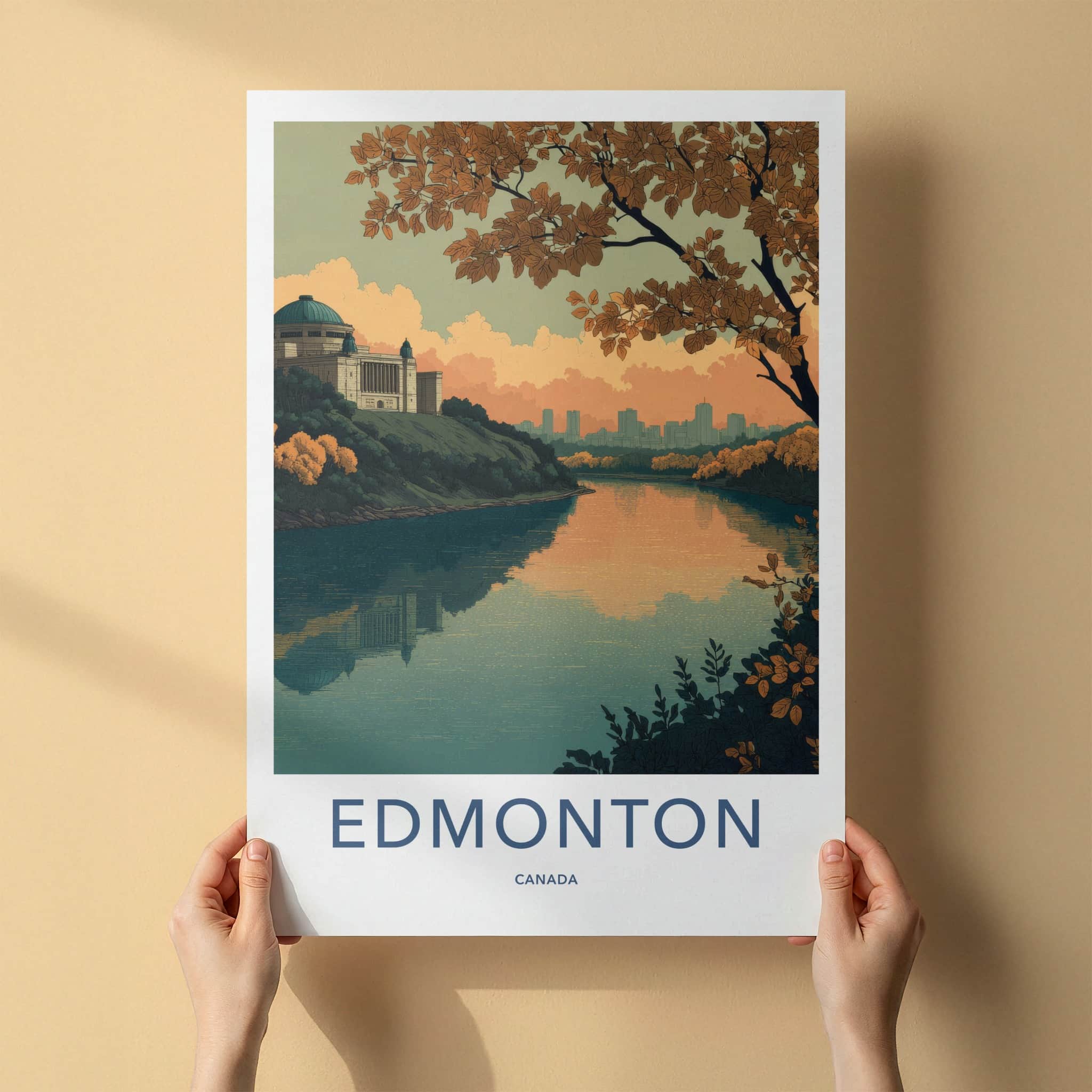 Edmonton Poster - Canada Travel Art - Autumn River Reflection Home Decor