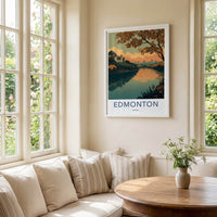 Edmonton Poster - Canada Travel Art - Autumn River Reflection Home Decor