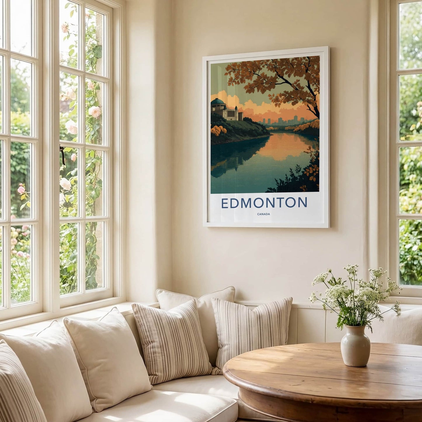Edmonton Poster - Canada Travel Art - Autumn River Reflection Home Decor