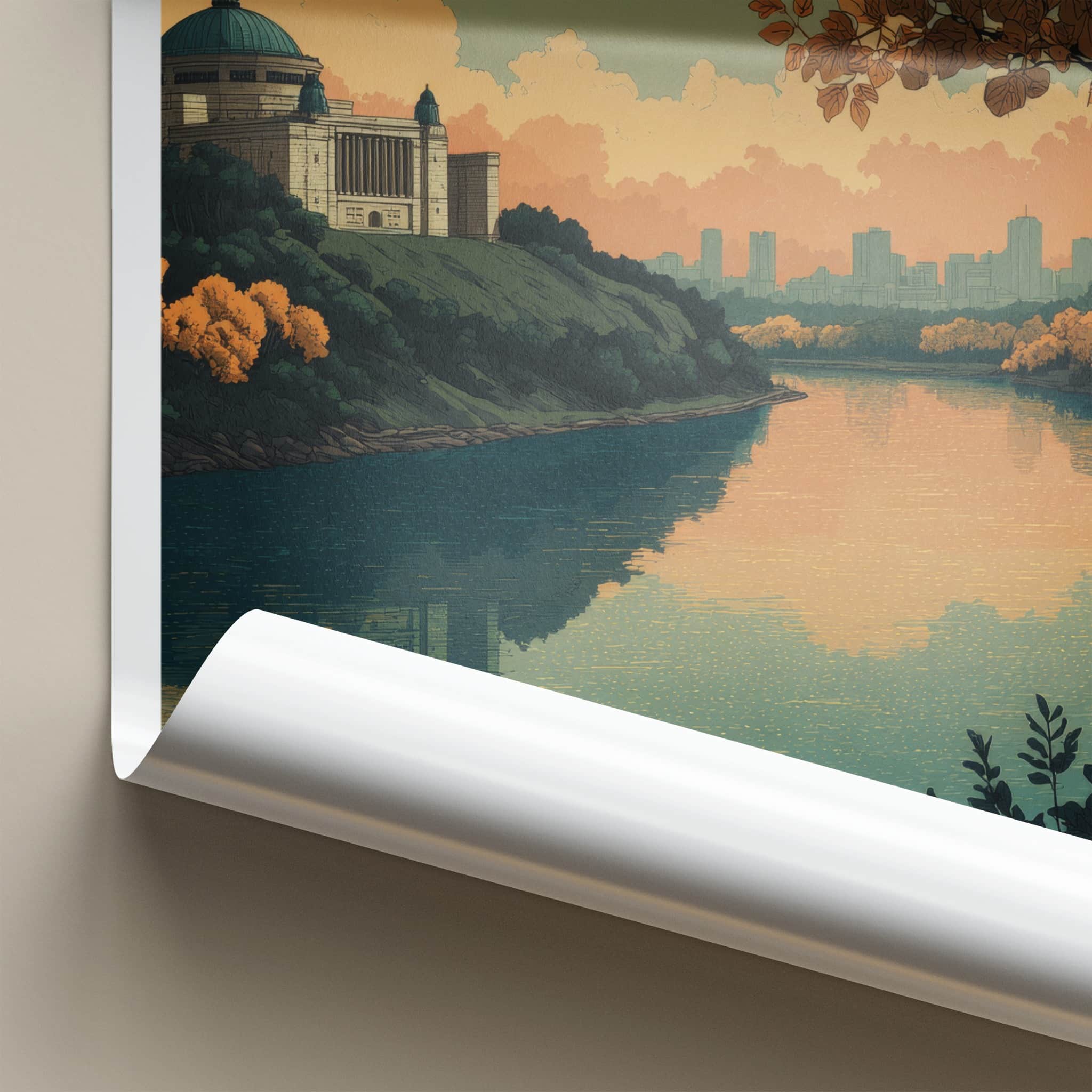 Edmonton Poster - Canada Travel Art - Autumn River Reflection Home Decor