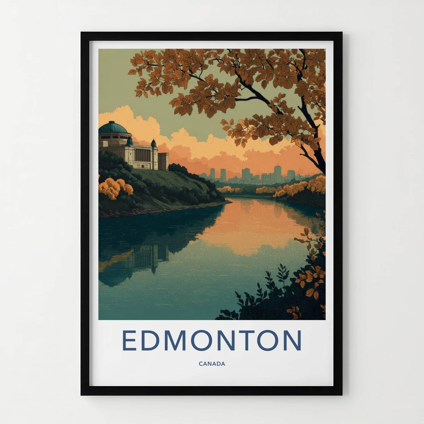 Edmonton Poster - Canada Travel Art - Autumn River Reflection Home Decor