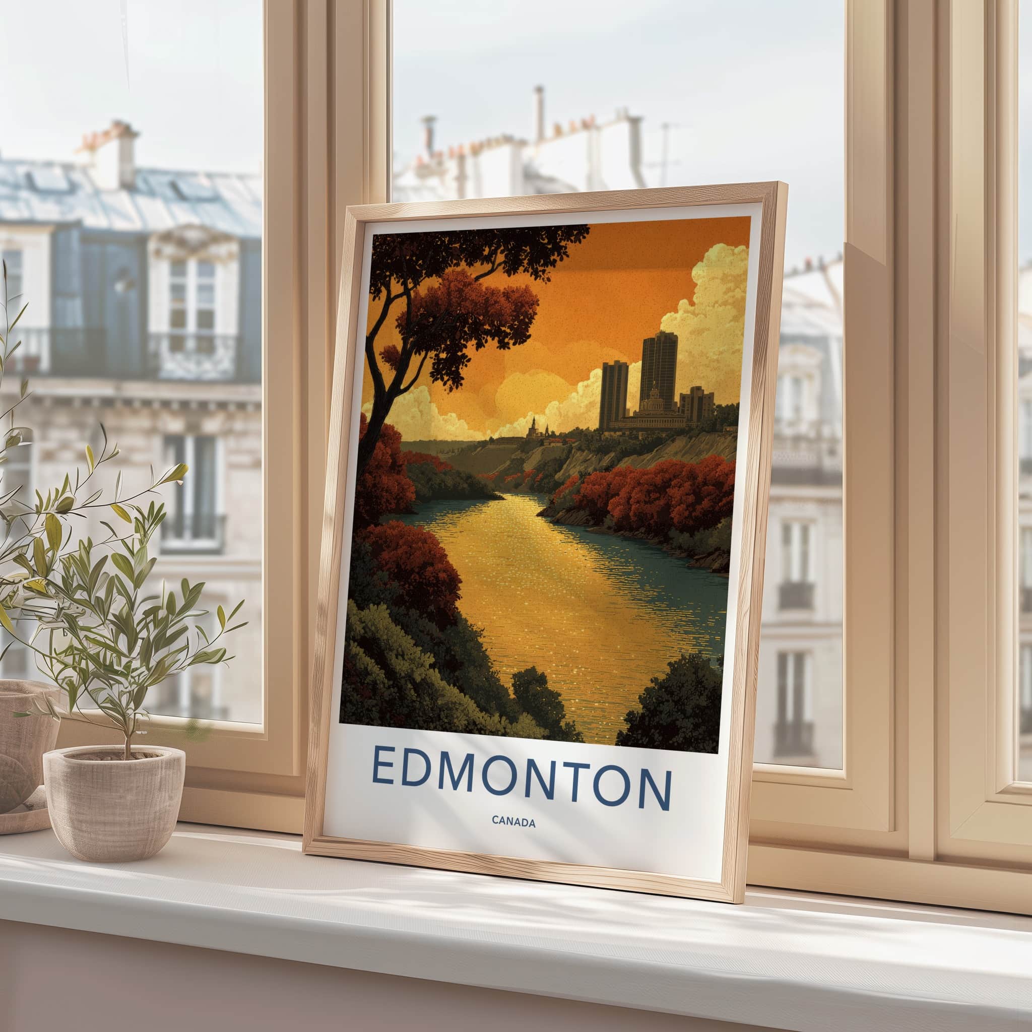 Edmonton Poster - Canada Travel Art - Golden River City Home Decor