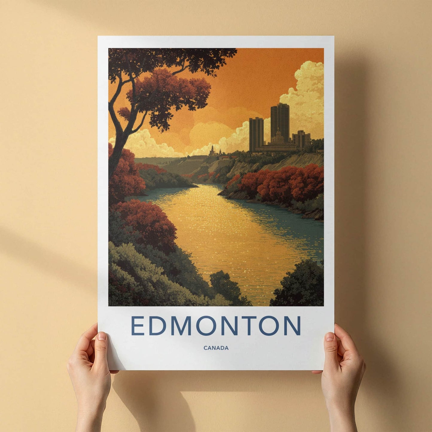 Edmonton Poster - Canada Travel Art - Golden River City Home Decor