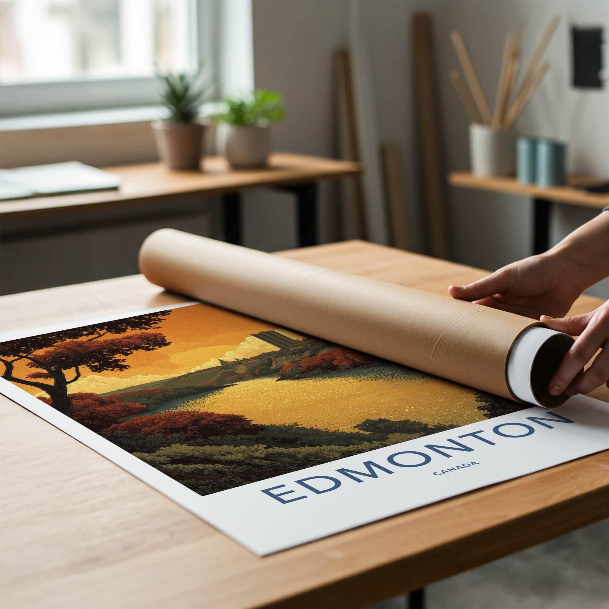 Edmonton Poster - Canada Travel Art - Golden River City Home Decor