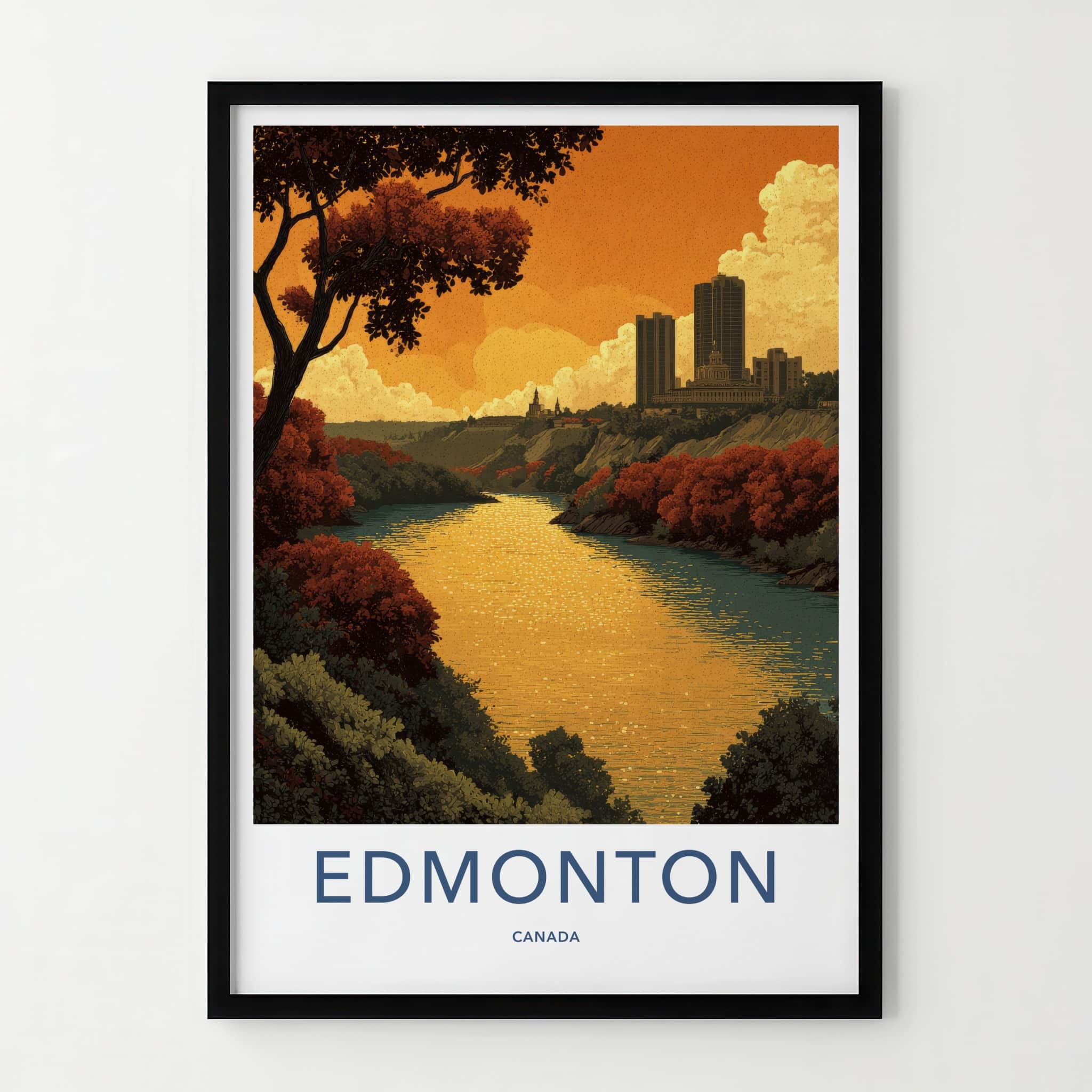Edmonton Poster - Canada Travel Art - Golden River City Home Decor