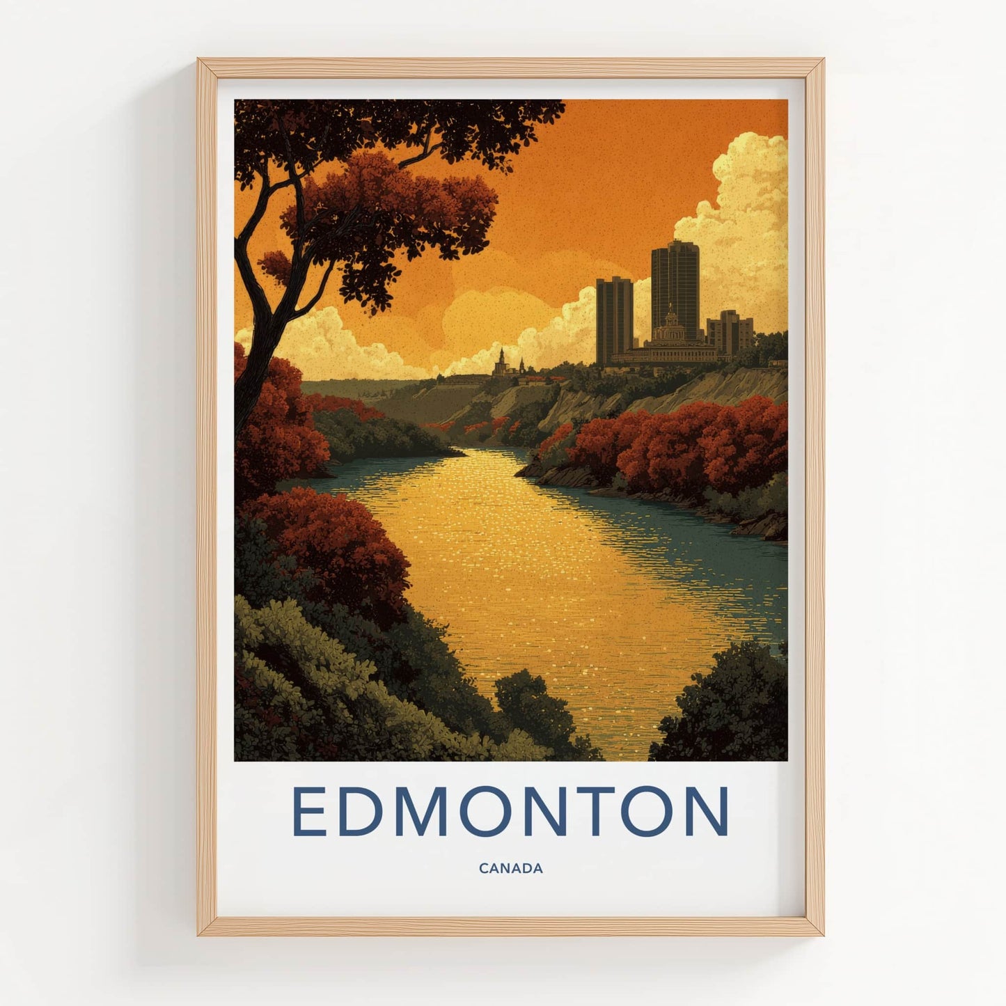 Edmonton Poster - Canada Travel Art - Golden River City Home Decor