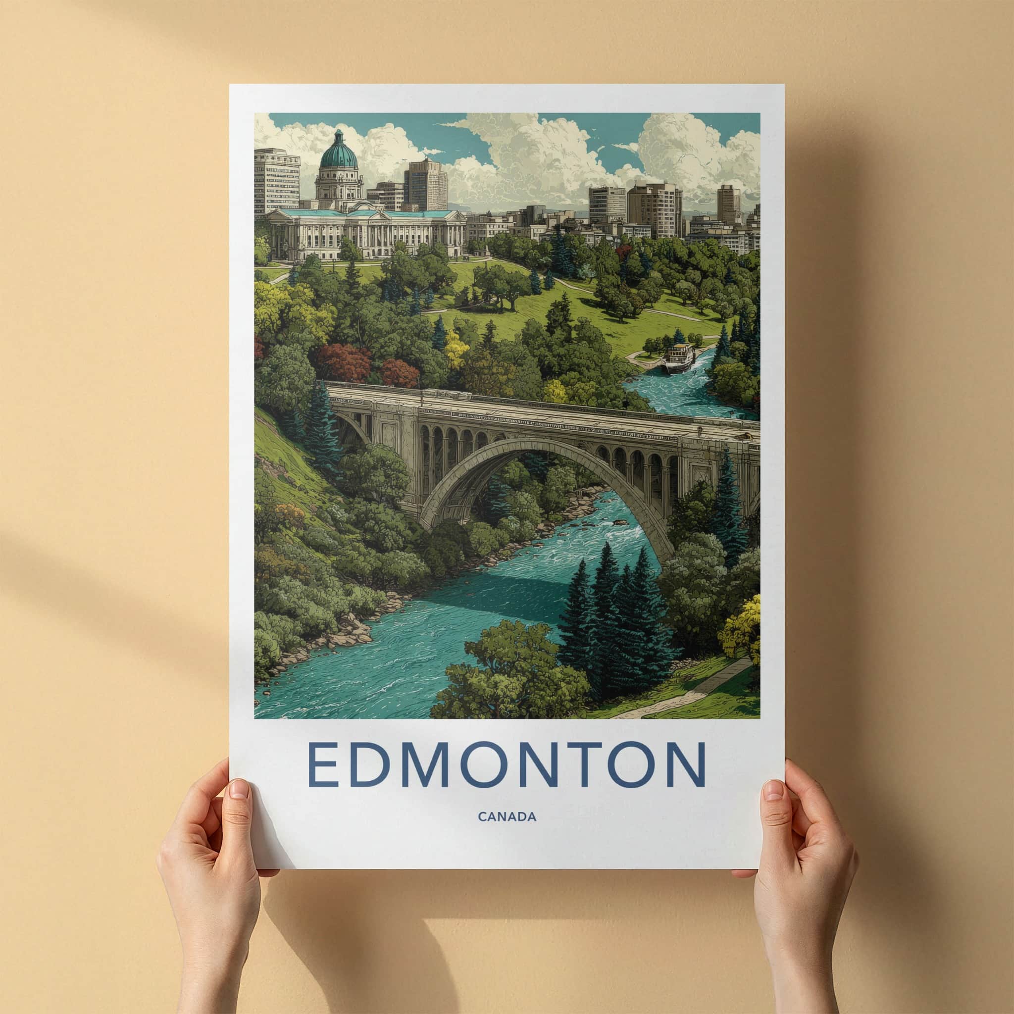 Edmonton Poster - Canada Travel Art - Parliament River Bridge Home Decor