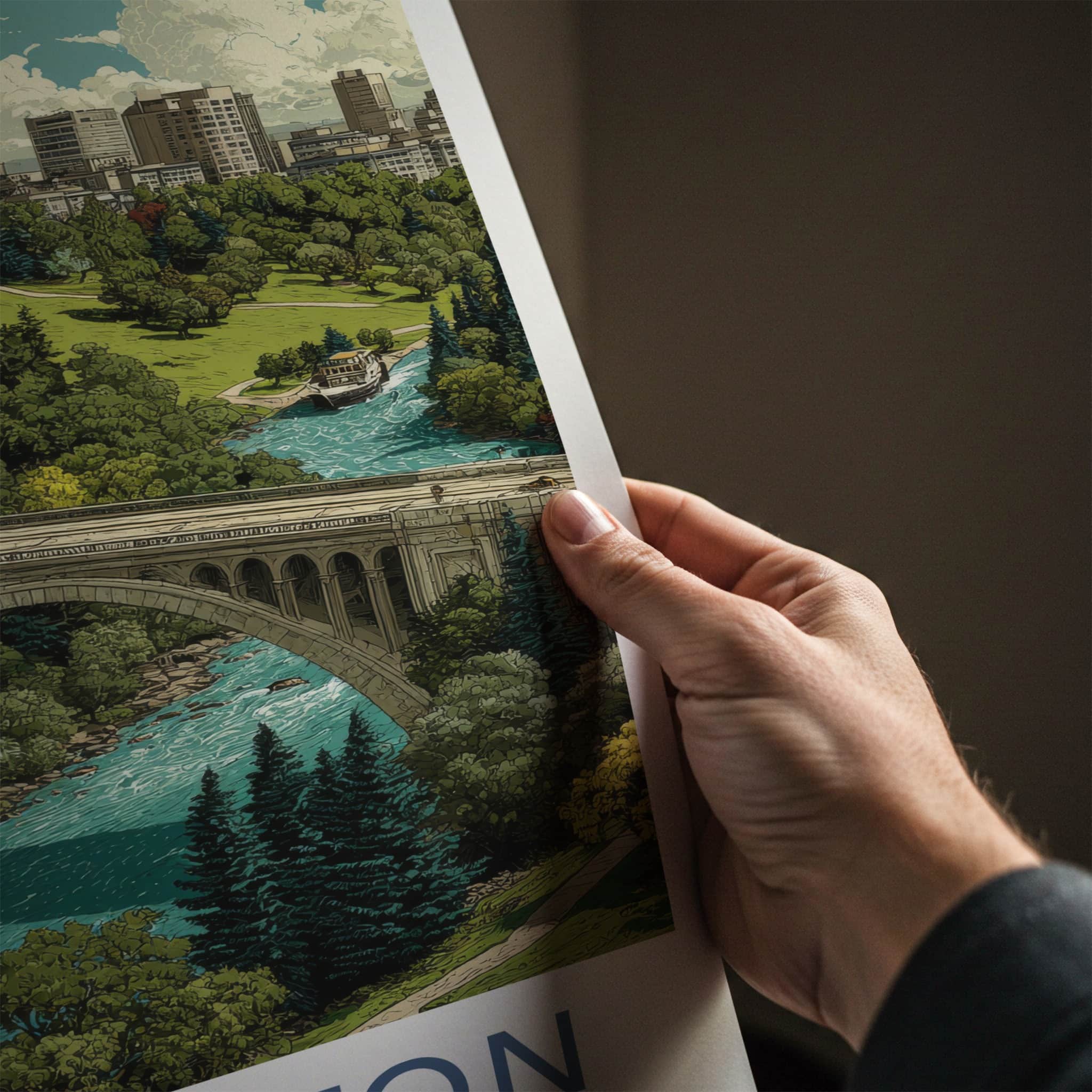 Edmonton Poster - Canada Travel Art - Parliament River Bridge Home Decor