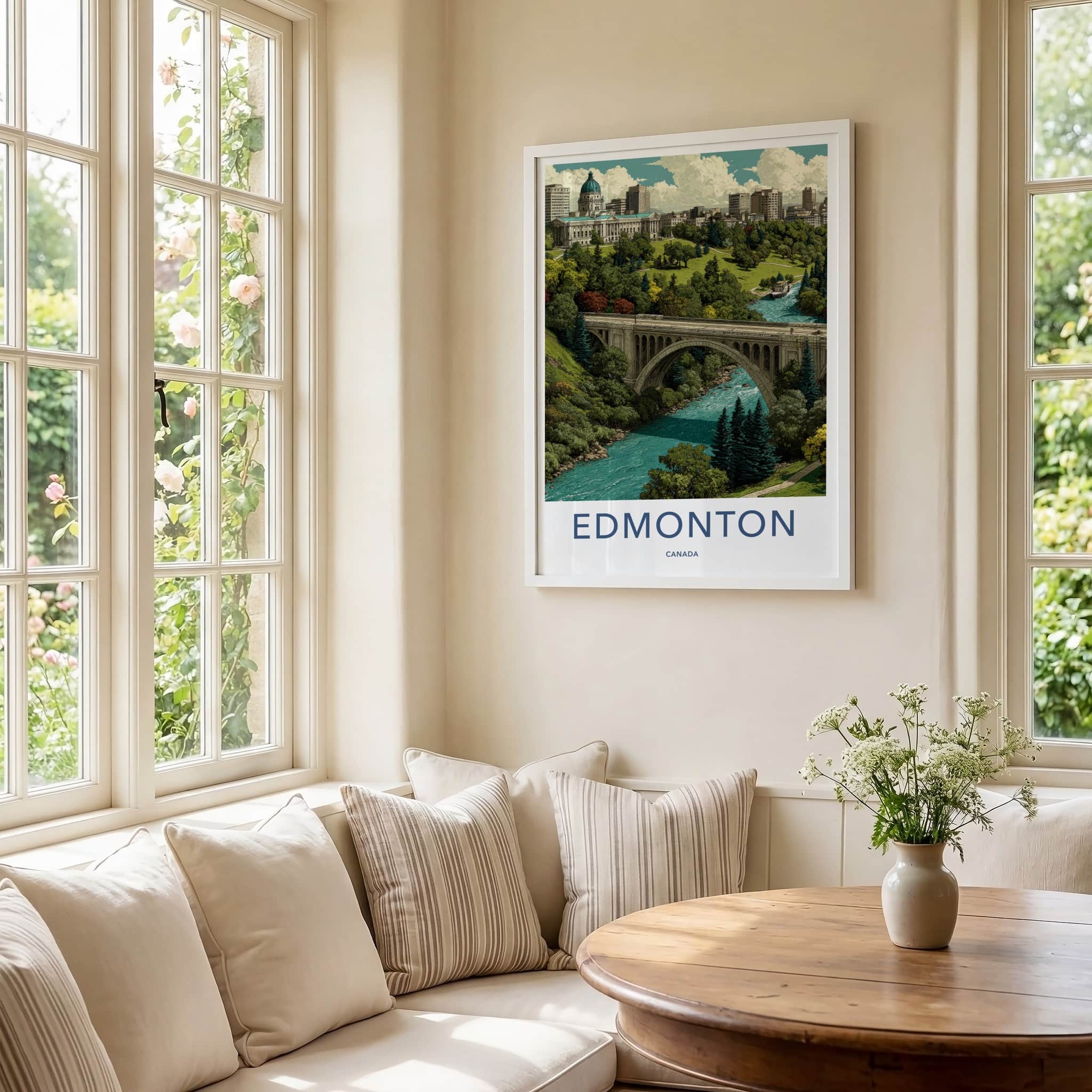 Edmonton Poster - Canada Travel Art - Parliament River Bridge Home Decor