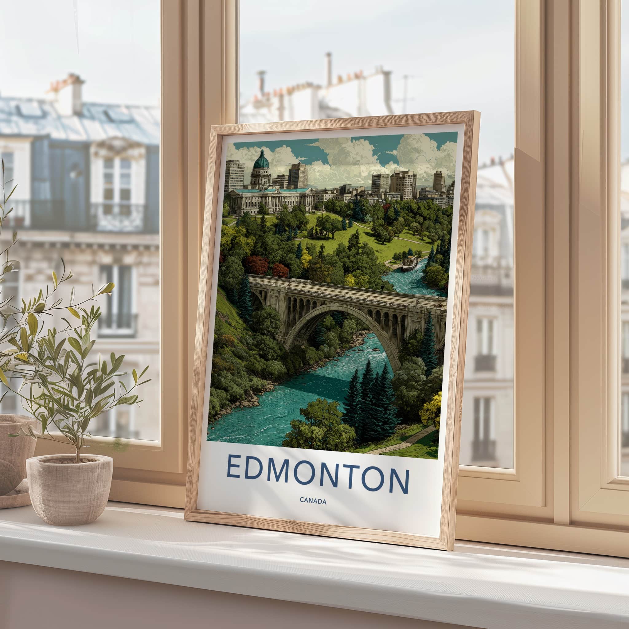 Edmonton Poster - Canada Travel Art - Parliament River Bridge Home Decor