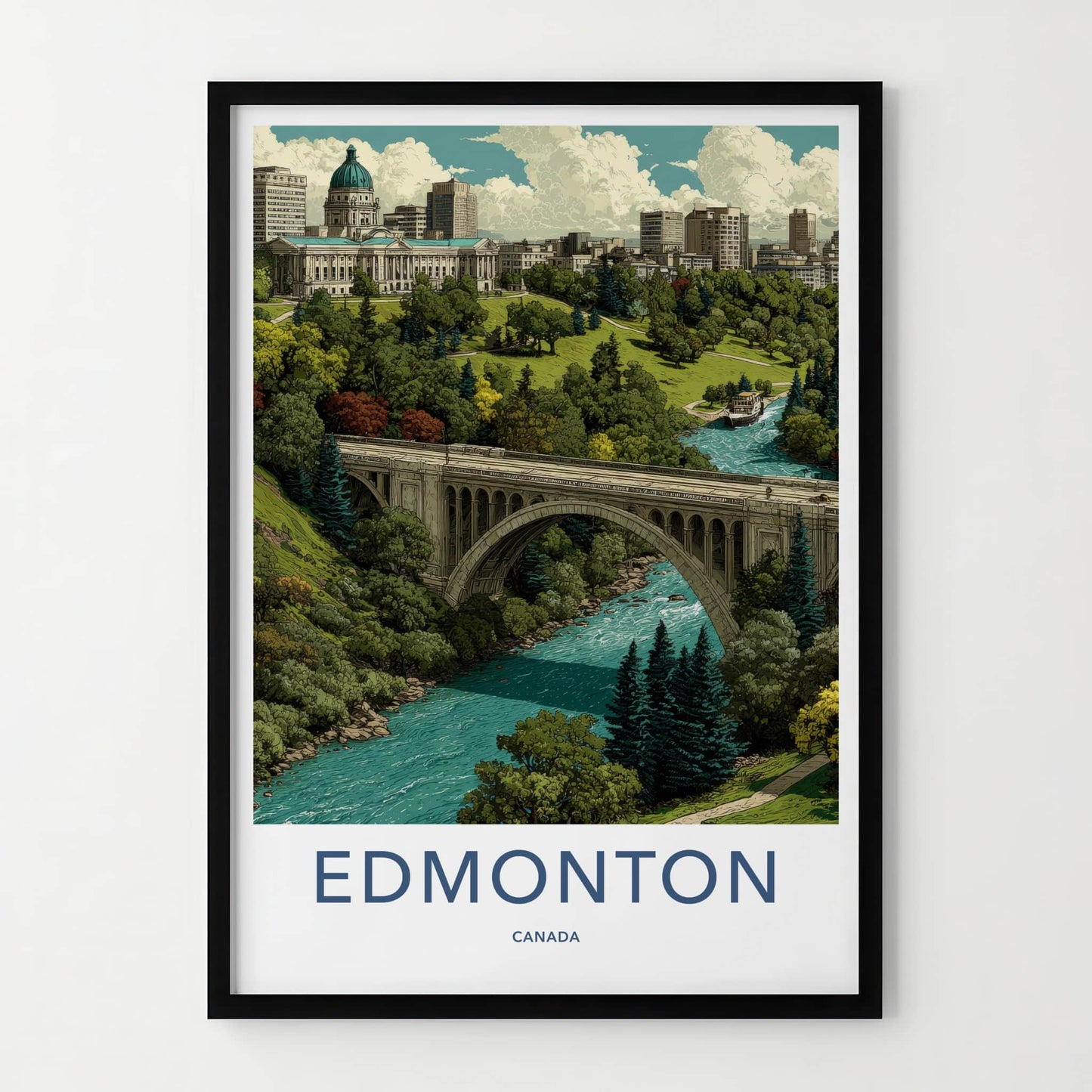 Edmonton Poster - Canada Travel Art - Parliament River Bridge Home Decor