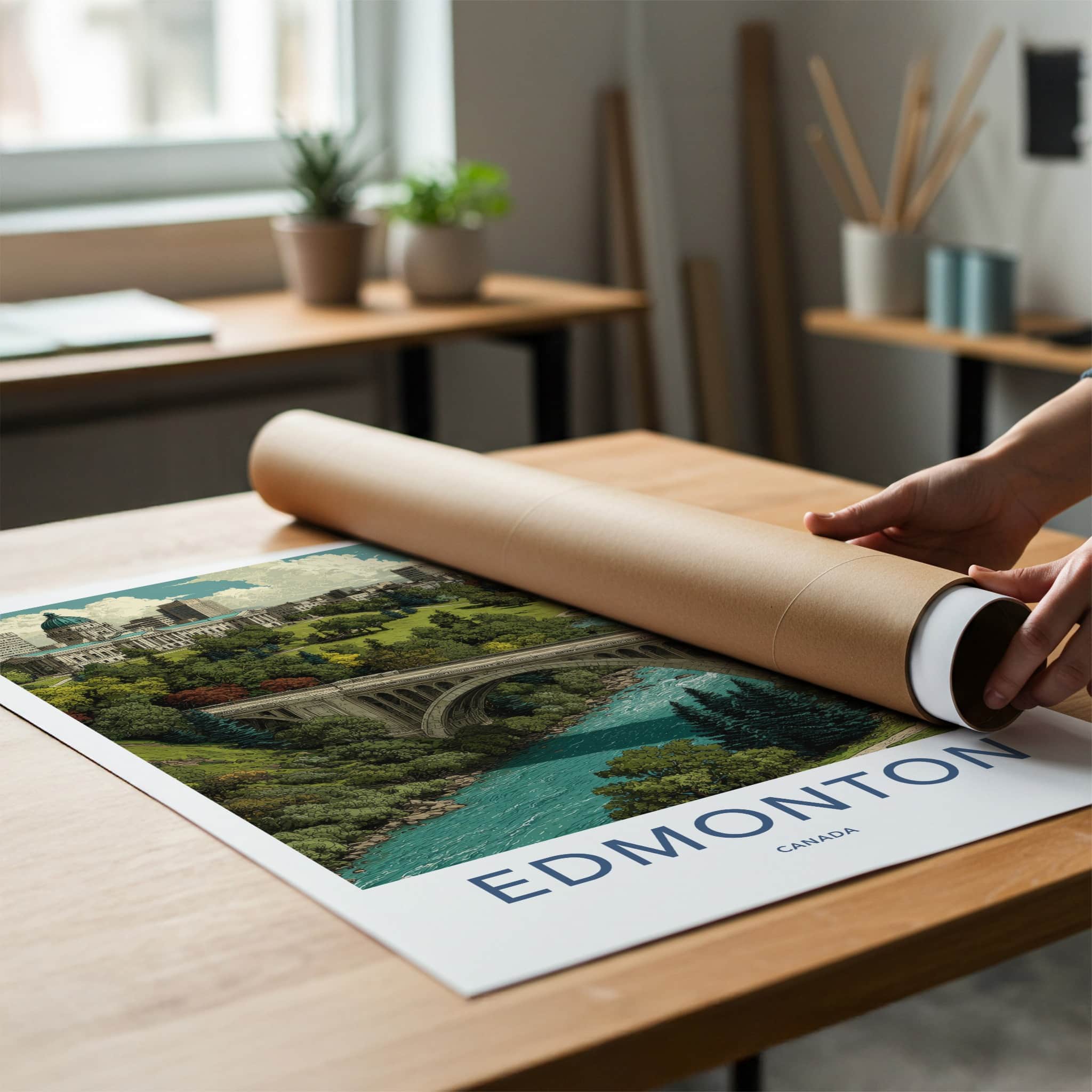 Edmonton Poster - Canada Travel Art - Parliament River Bridge Home Decor