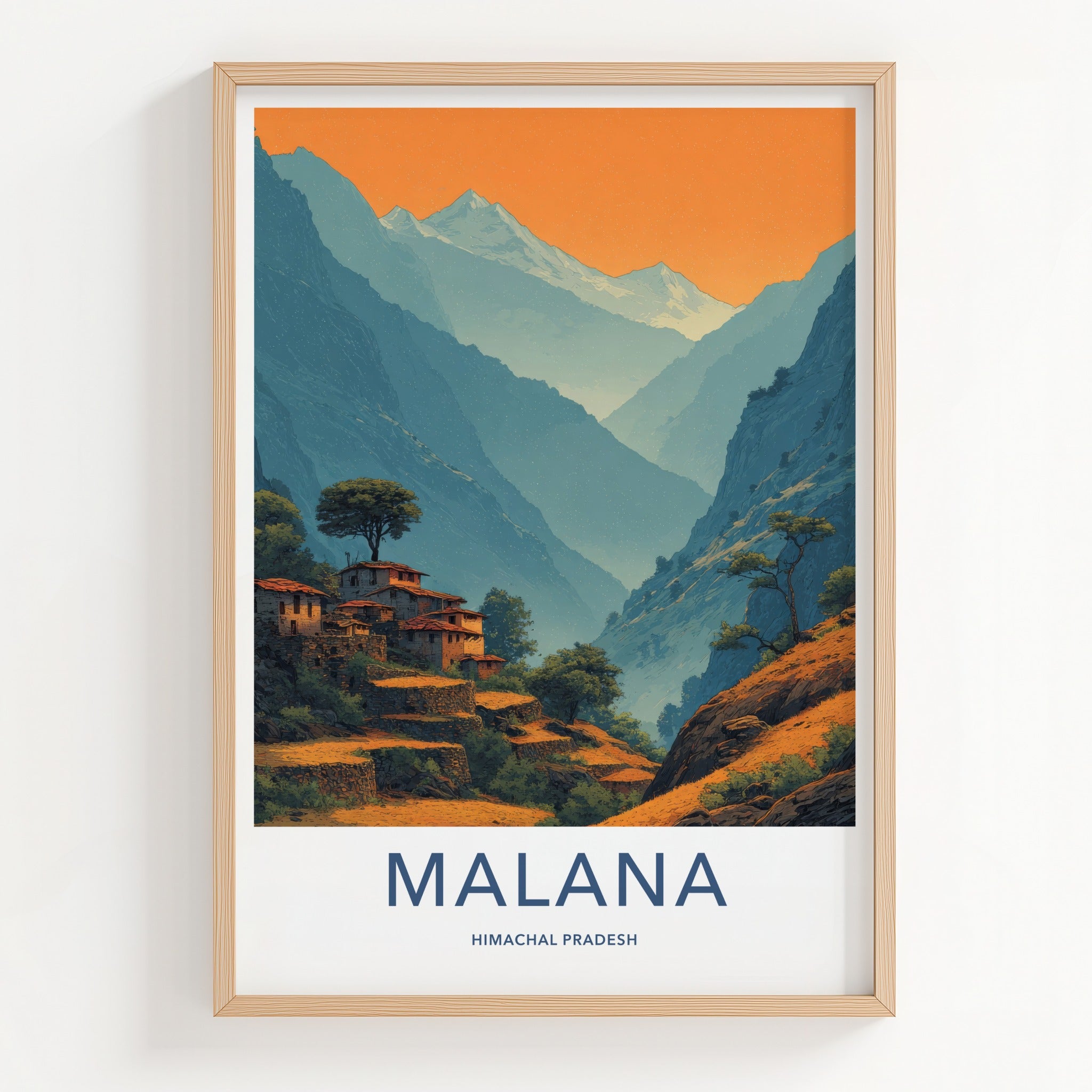 Malana Poster - Himachal Pradesh Valley Village Houses Art