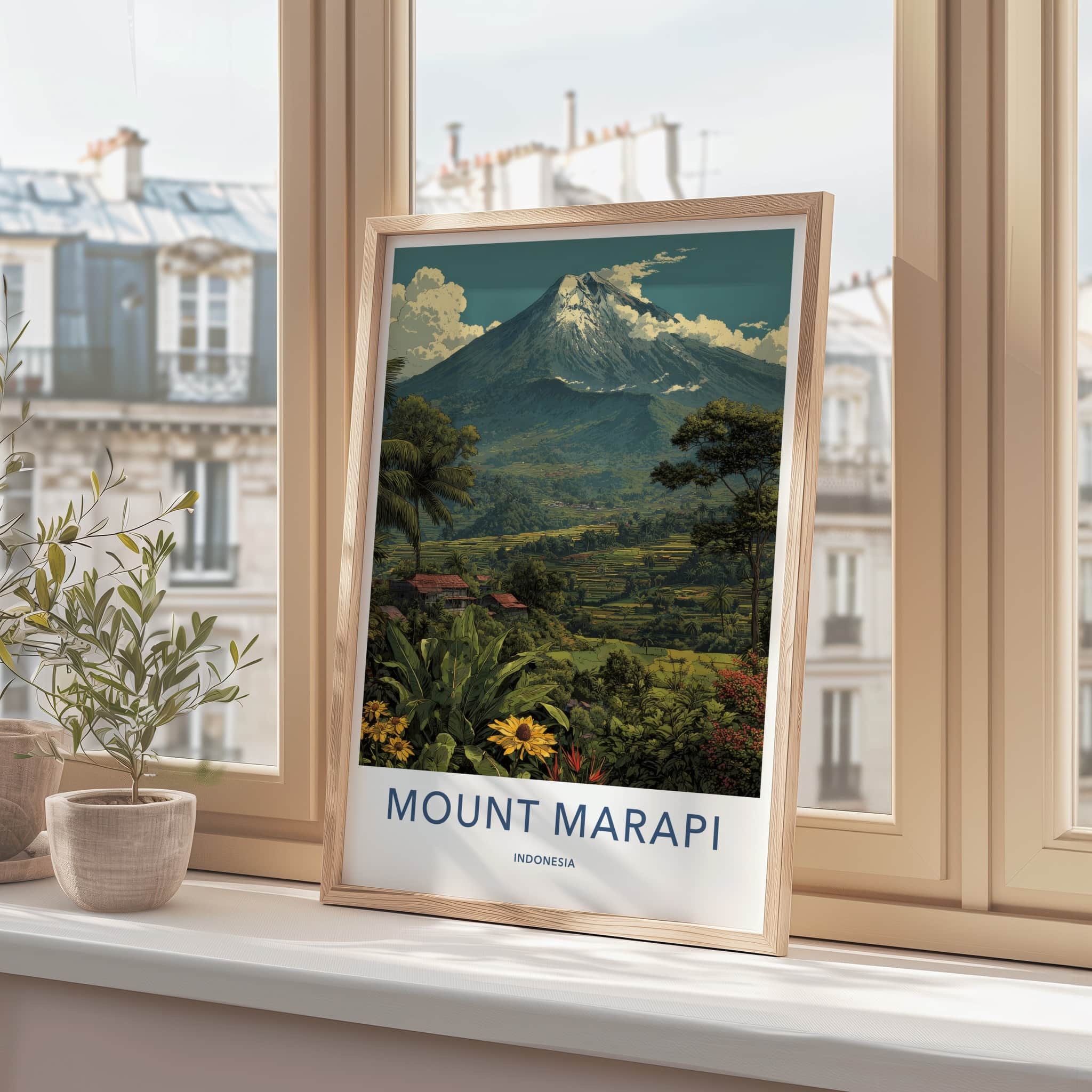 Mount Merapi Poster Indonesia Volcanic Peak Rice Terraces Art Print
