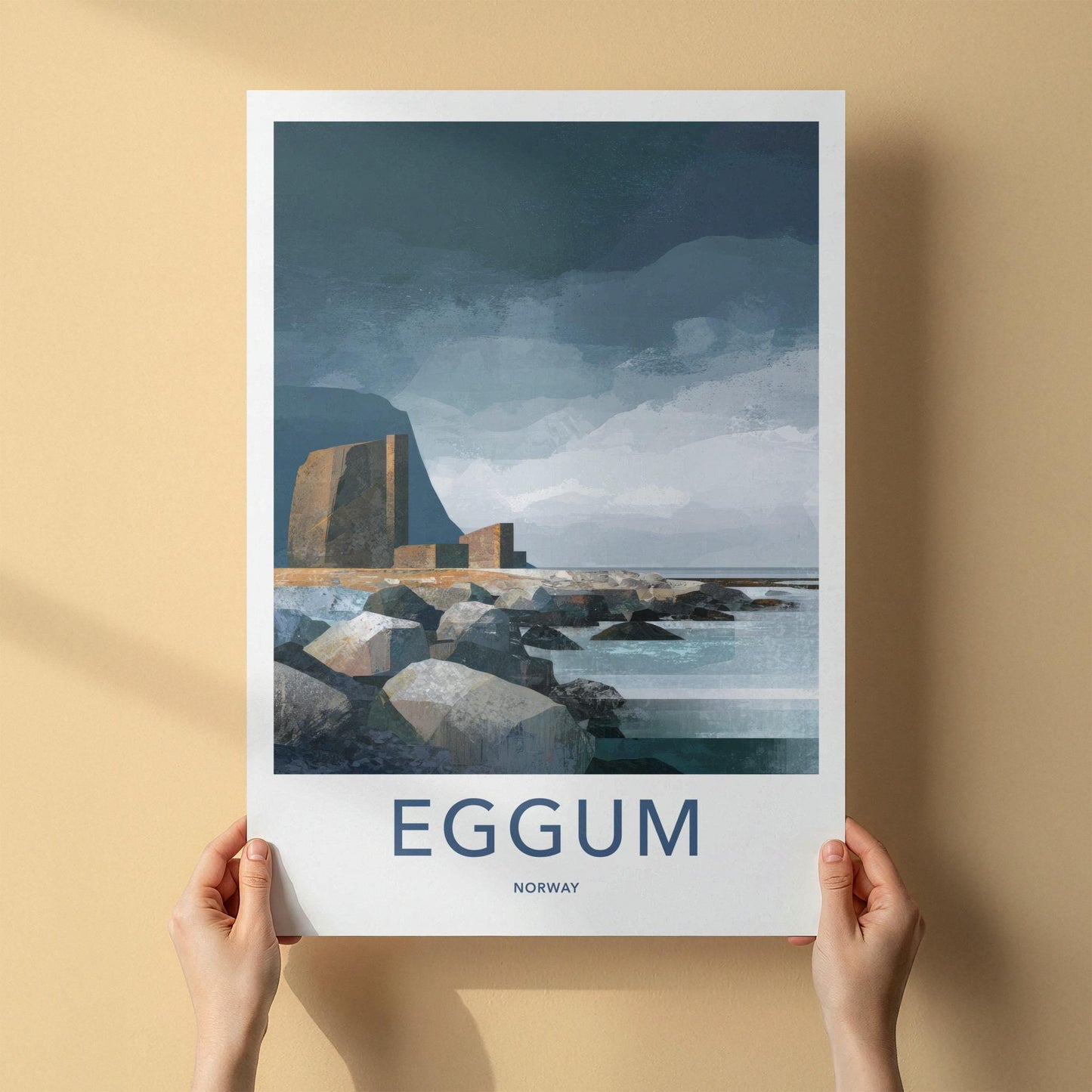 Eggum Poster - Norway Travel Art - Rugged coastal structures Home Decor