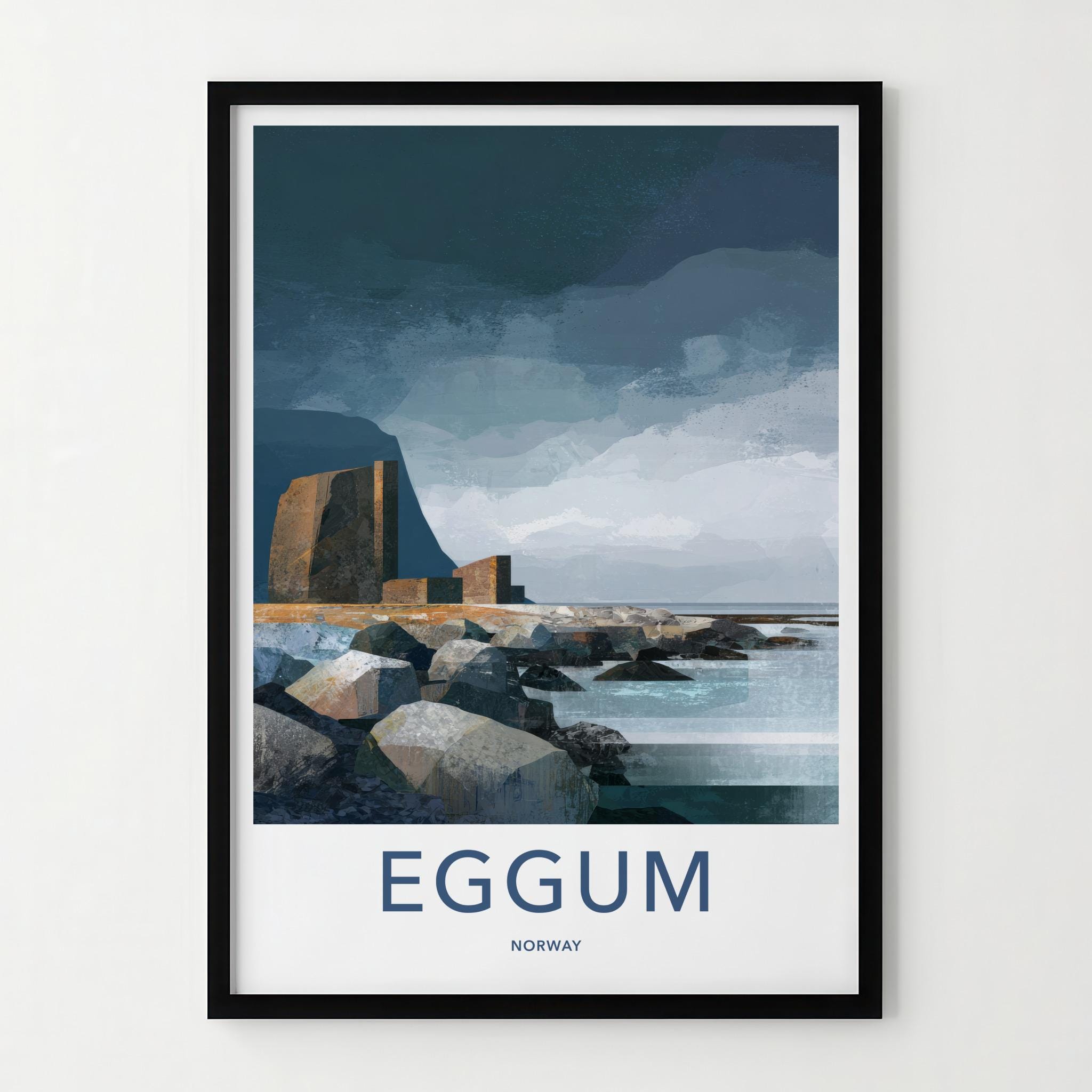 Eggum Poster - Norway Travel Art - Rugged coastal structures Home Decor