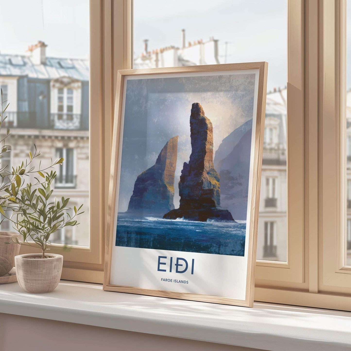 Eidi Poster - Faroe Islands Travel Art - Tall Sea Stacks Home Decor