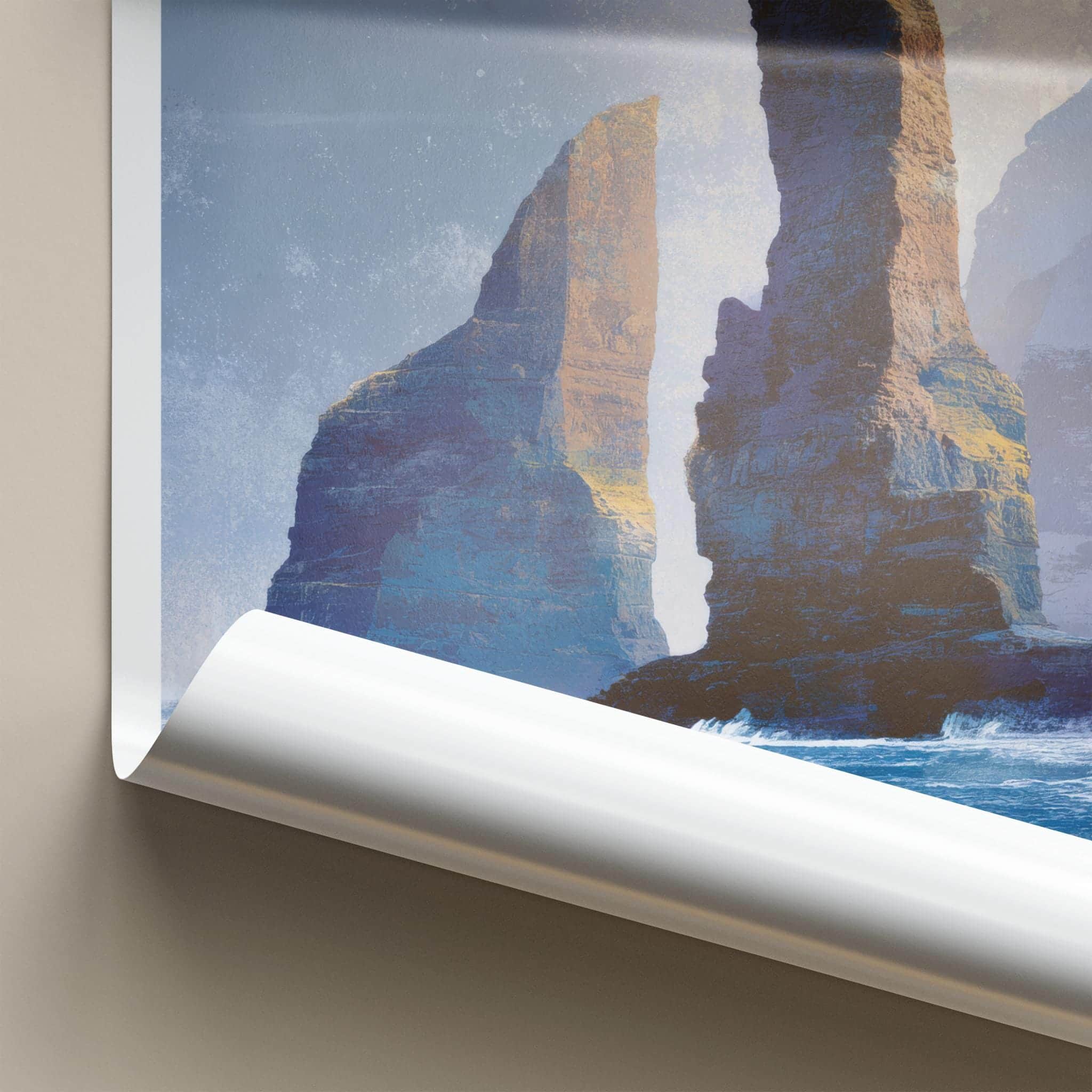 Eidi Poster - Faroe Islands Travel Art - Tall Sea Stacks Home Decor
