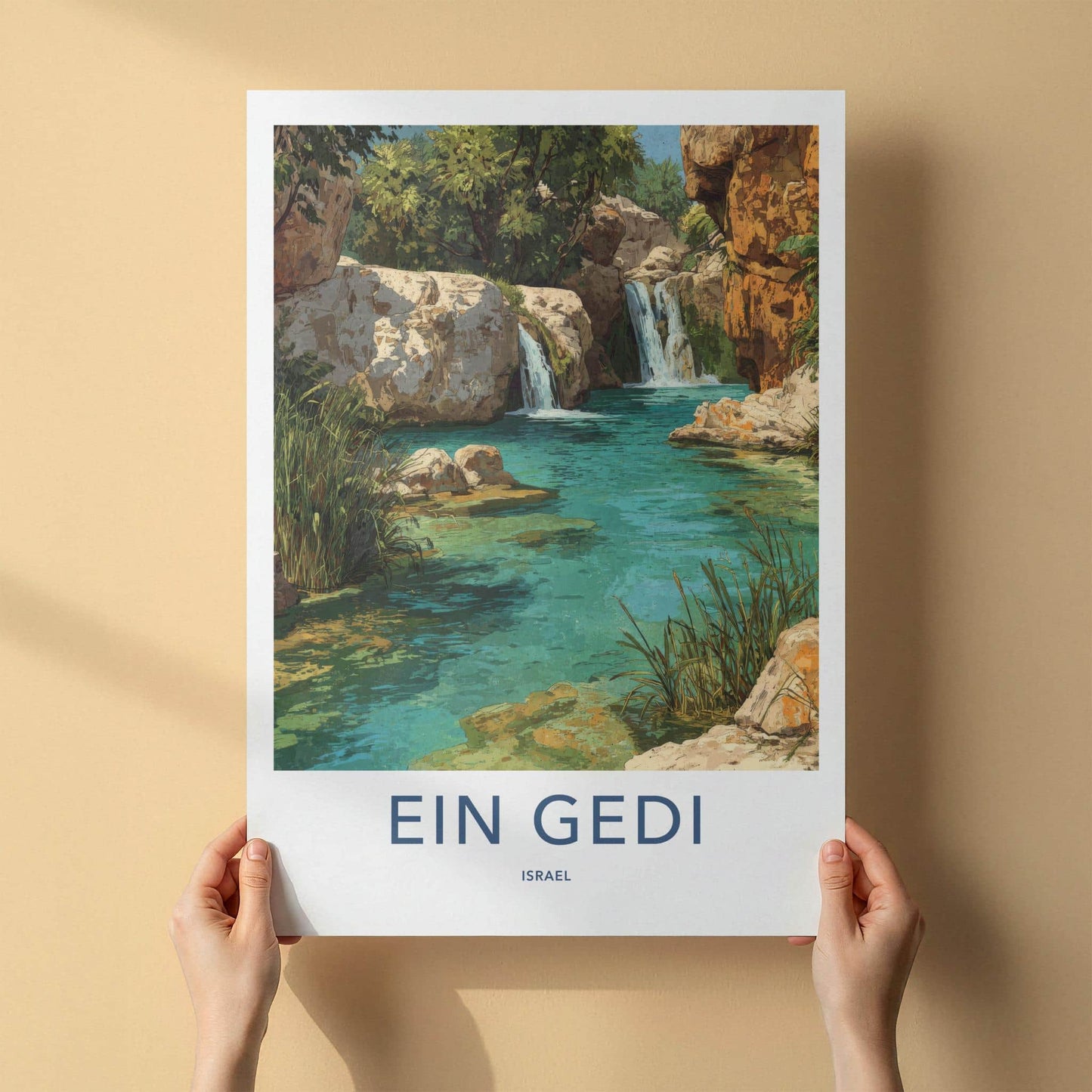 Ein Gedi Poster - Israel Scenic Art - Canyon Oasis Waterfalls Wall Decor