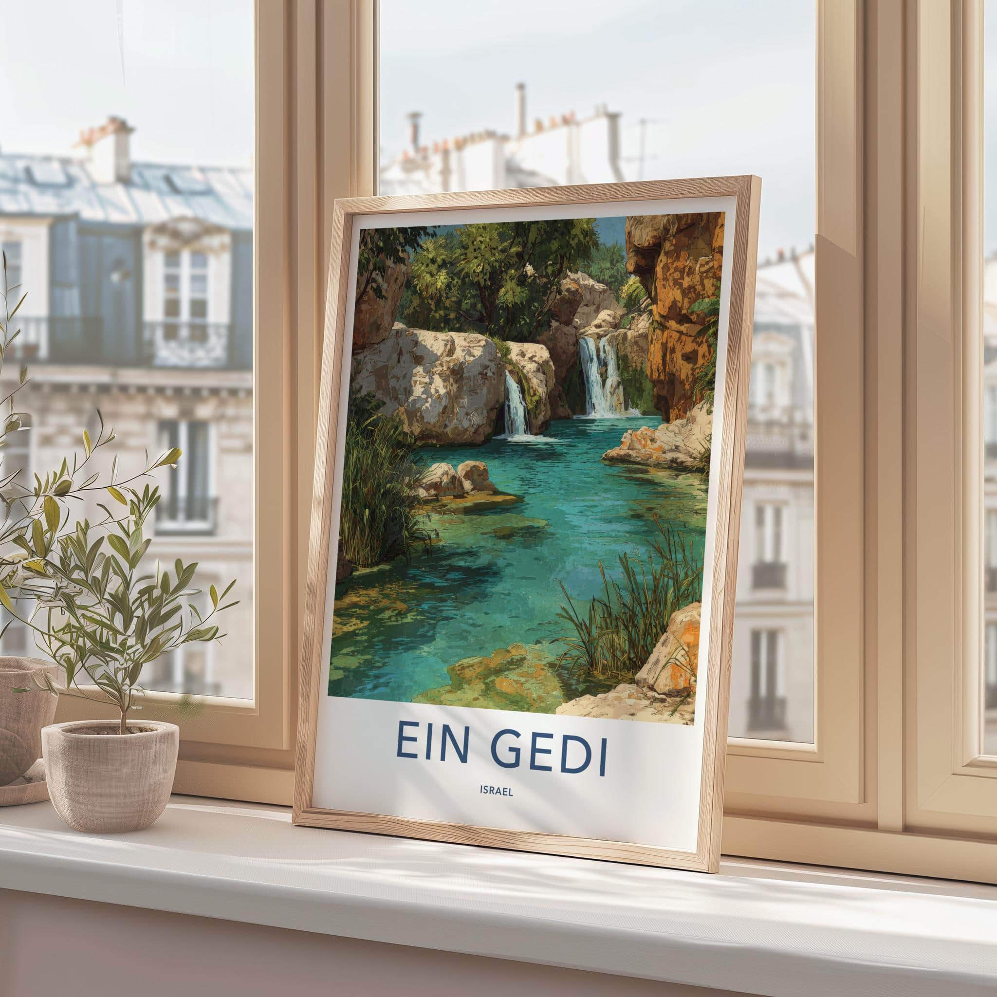 Ein Gedi Poster - Israel Scenic Art - Canyon Oasis Waterfalls Wall Decor