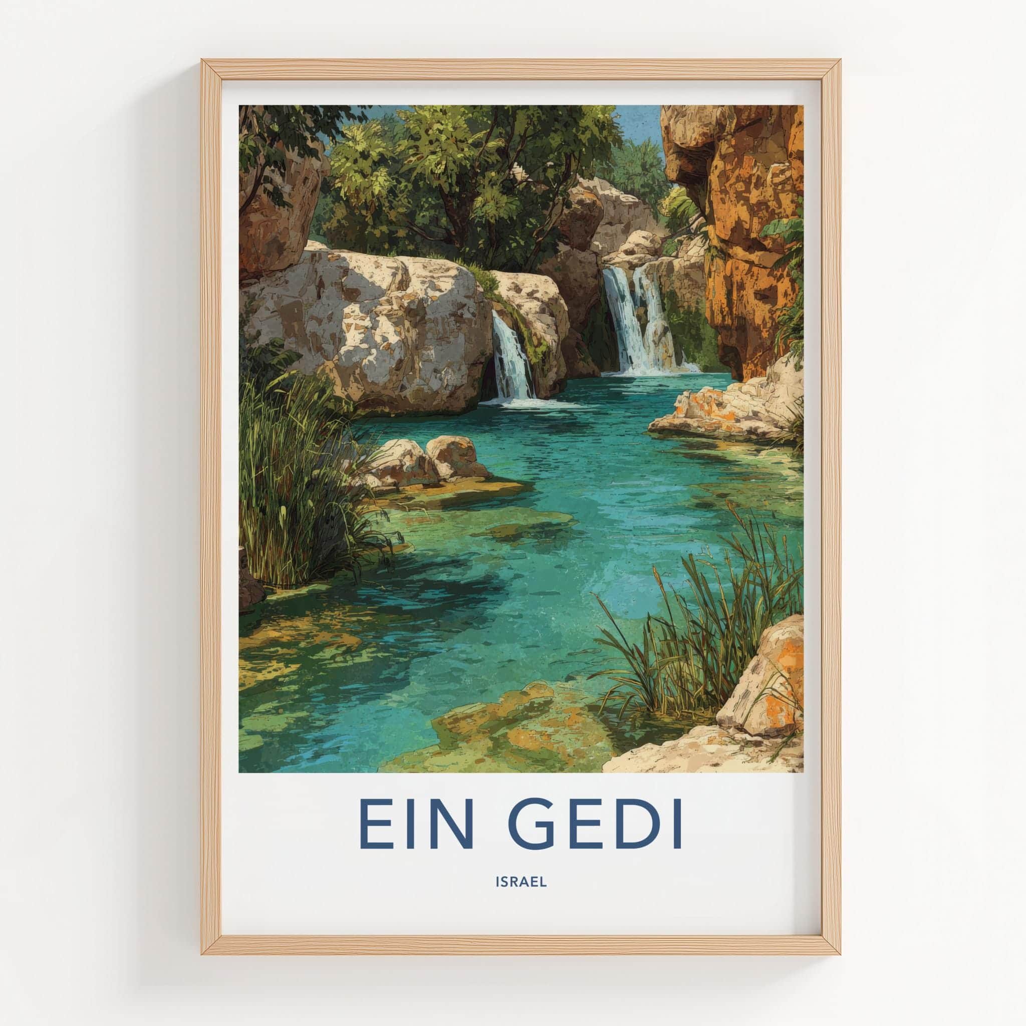 Ein Gedi Poster - Israel Scenic Art - Canyon Oasis Waterfalls Wall Decor
