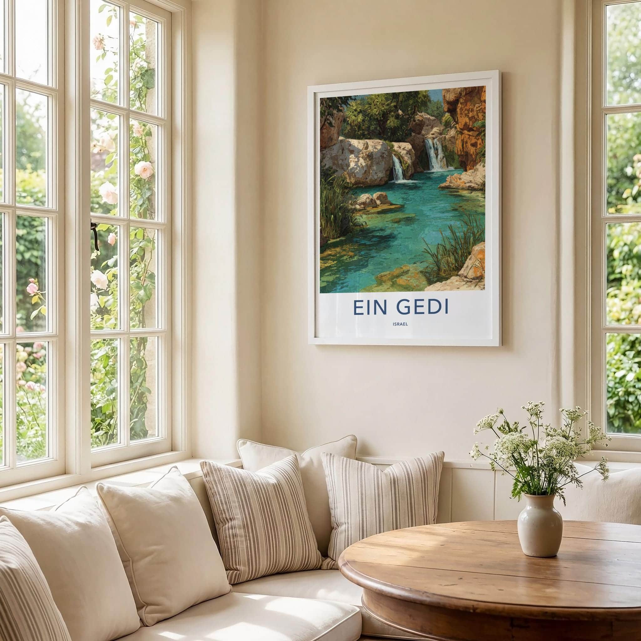 Ein Gedi Poster - Israel Scenic Art - Canyon Oasis Waterfalls Wall Decor