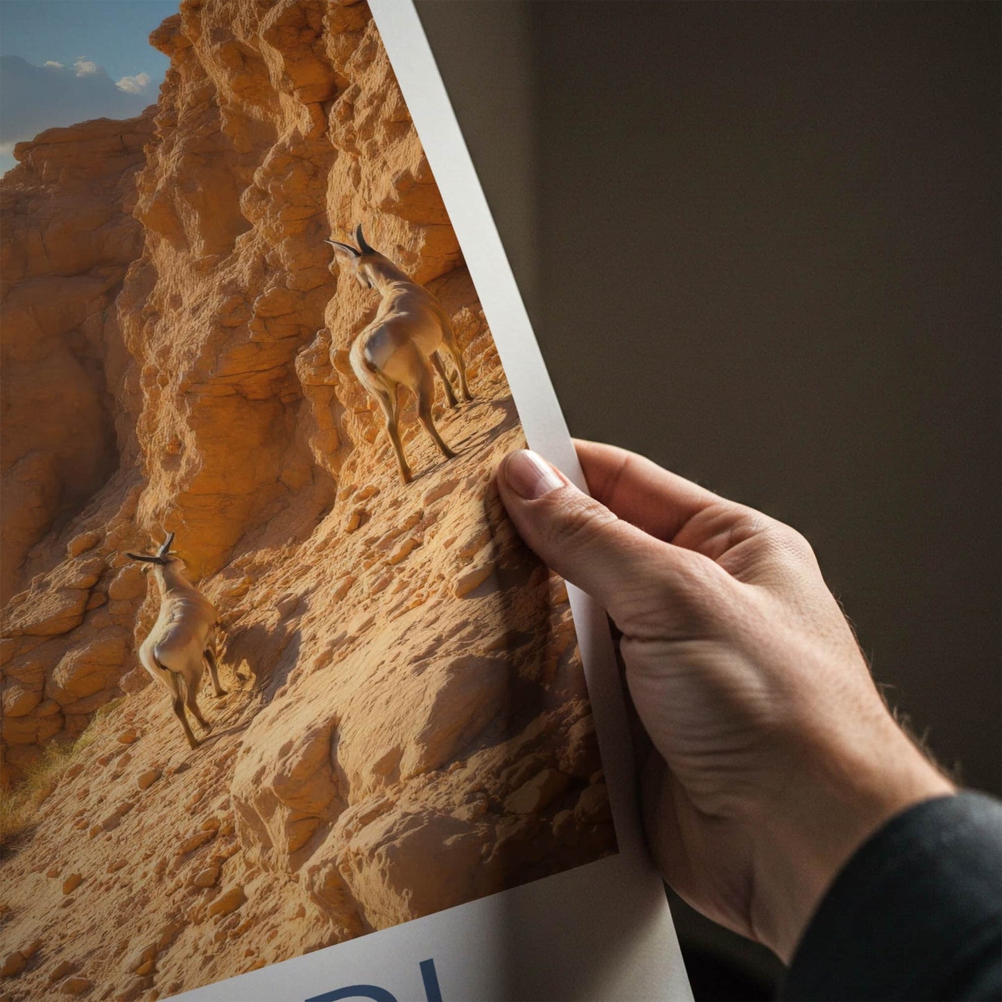 Ein Gedi Poster - Israel Travel Art - Desert Ibex Climbing Home Decor