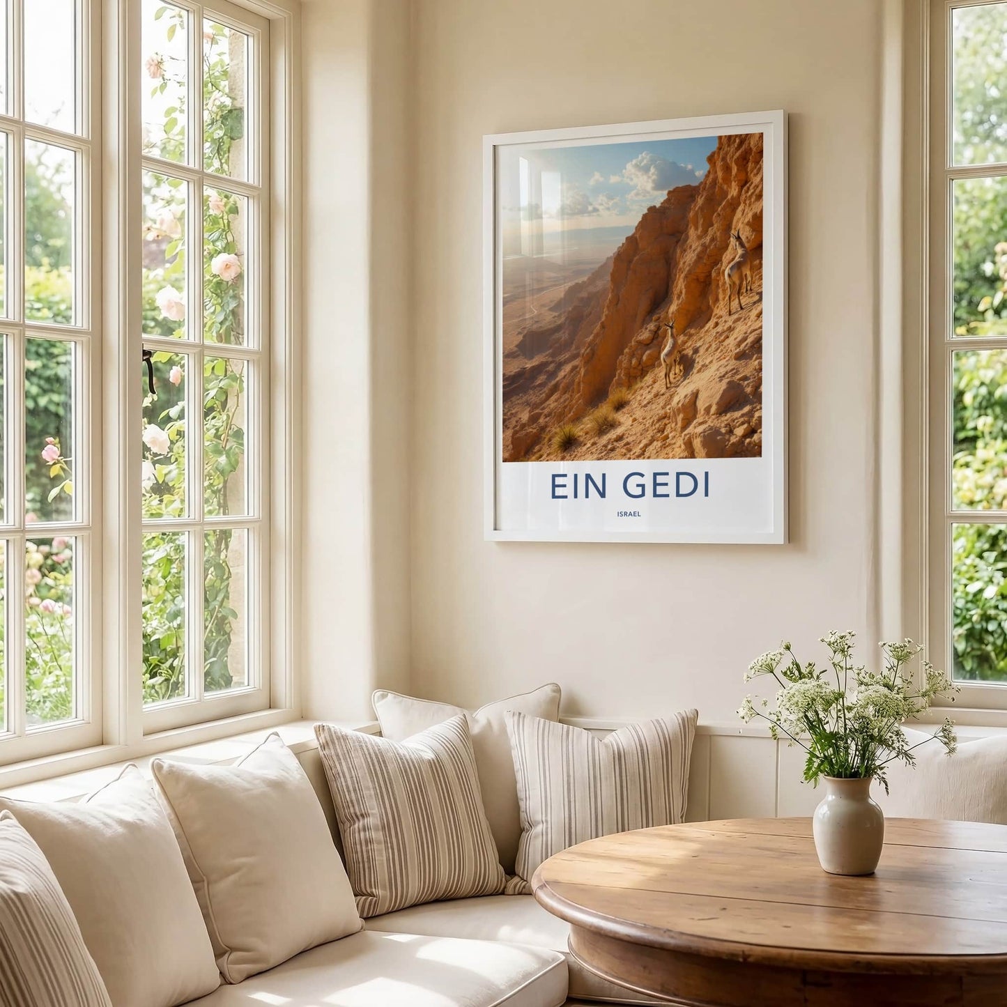 Ein Gedi Poster - Israel Travel Art - Desert Ibex Climbing Home Decor