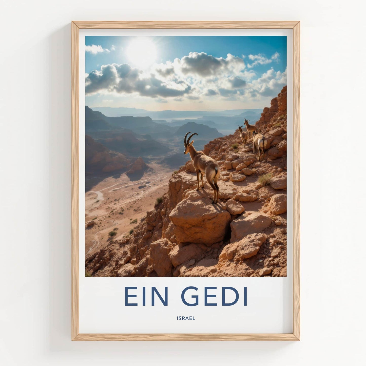 Ein Gedi Poster - Israel Travel Art - Ibex Desert Cliff Home Decor