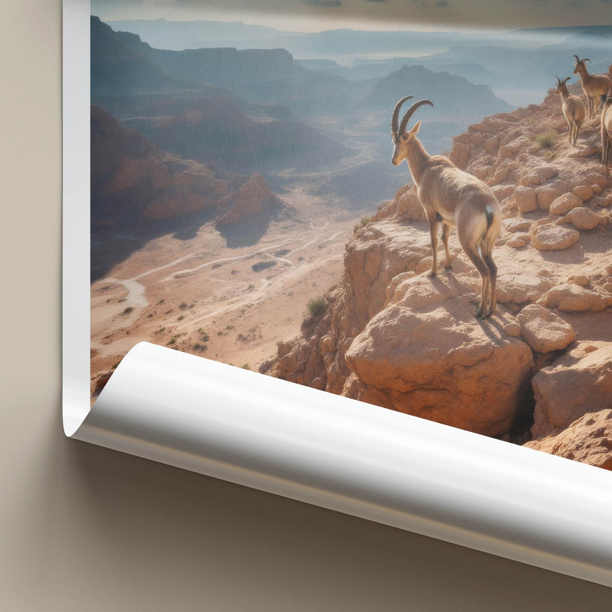 Ein Gedi Poster - Israel Travel Art - Ibex Desert Cliff Home Decor