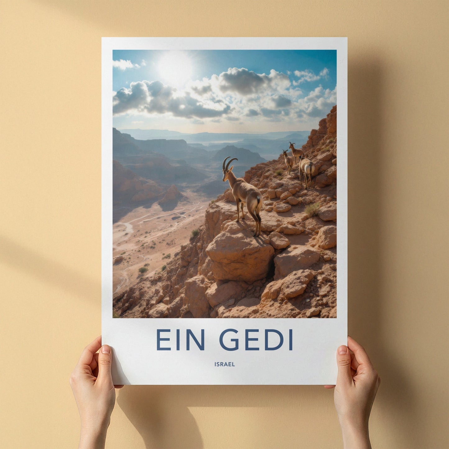Ein Gedi Poster - Israel Travel Art - Ibex Desert Cliff Home Decor