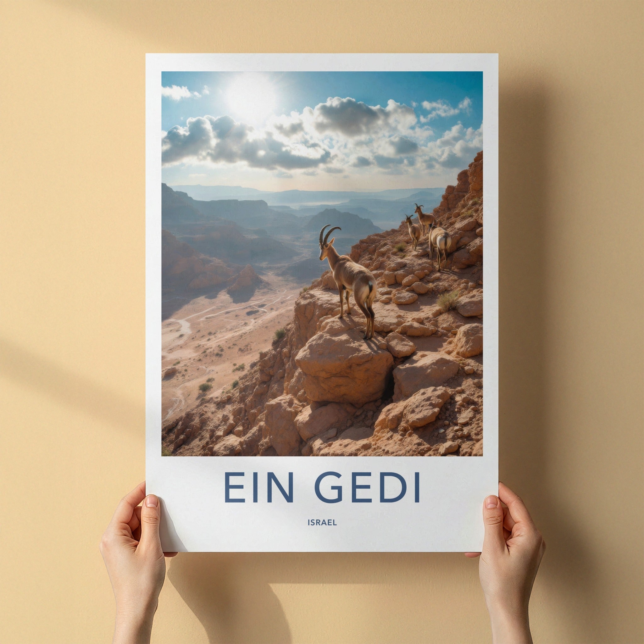 Ein Gedi Poster - Israel Travel Art - Ibex Desert Cliff Home Decor
